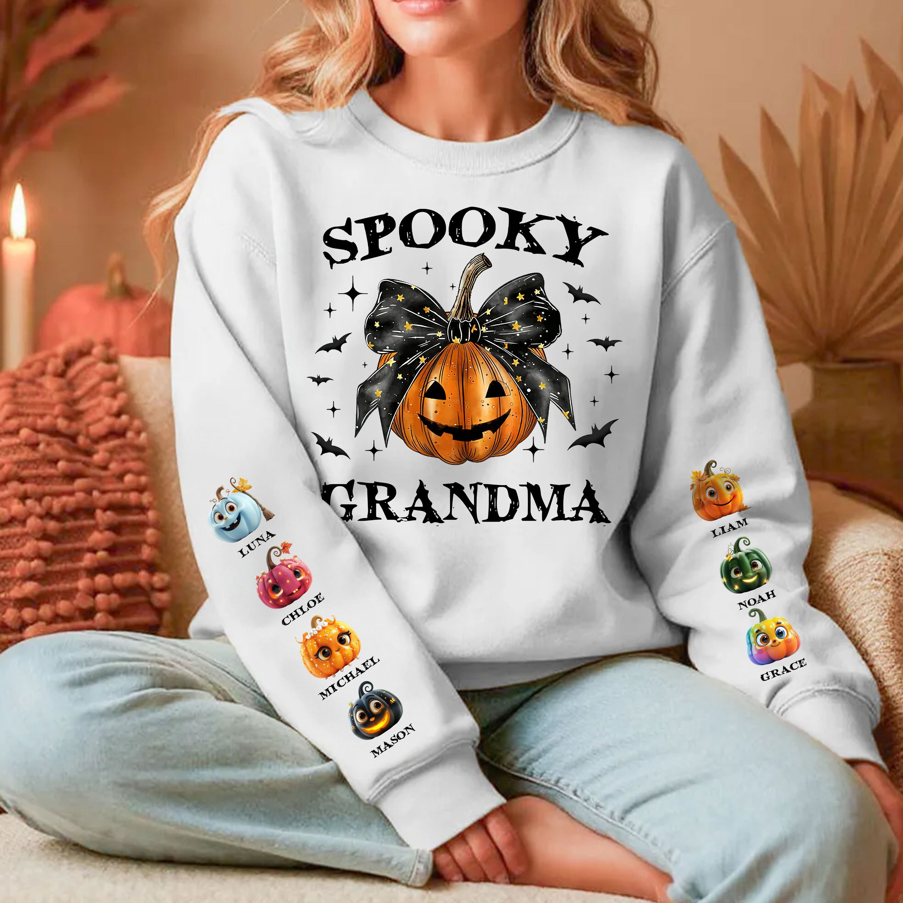 Spooky Grandma Mom Halloween Pumpkin - Custom Name Sweatshirt - Personalized Shirt Custom T-shirt