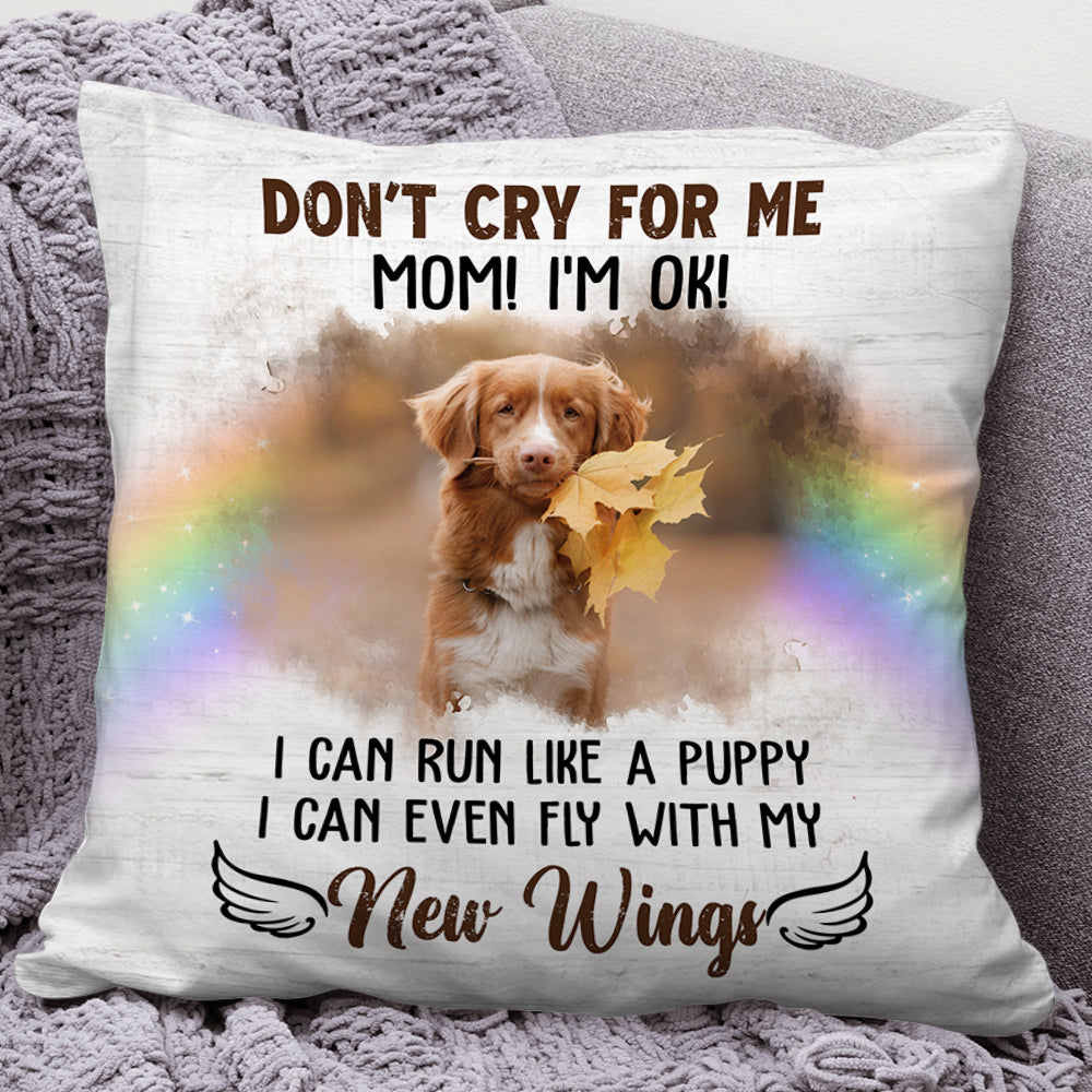 Custom Dog Name and Photo - Fly With My New Wings - Personalized Pillow - Pet Memorial