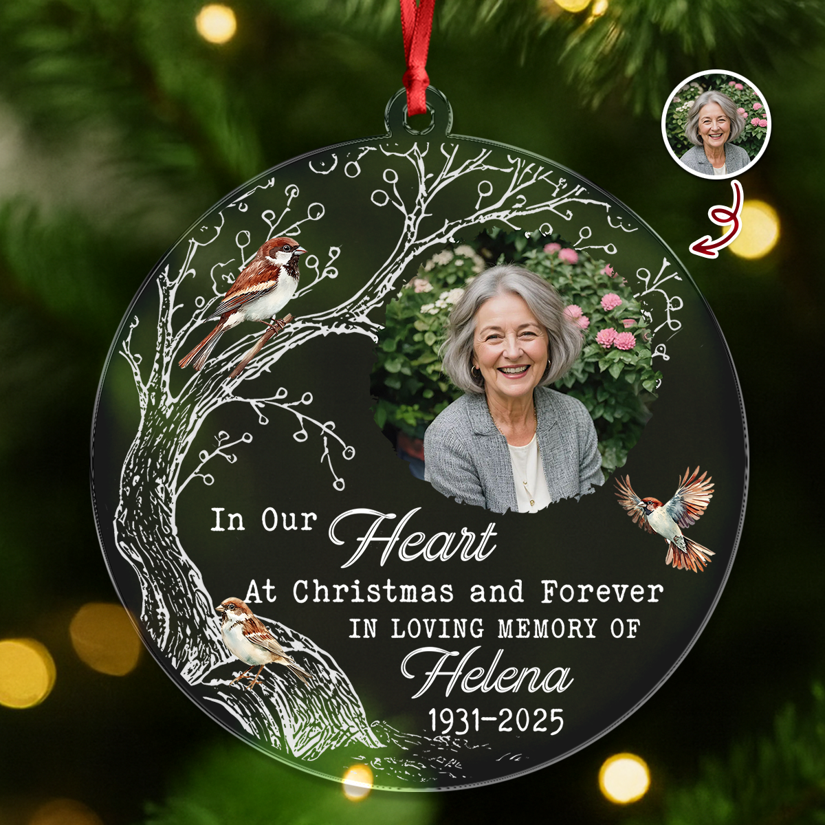 Memorial Ornament - Custom Name and Photo - Custom Shape Hologram Ornament
