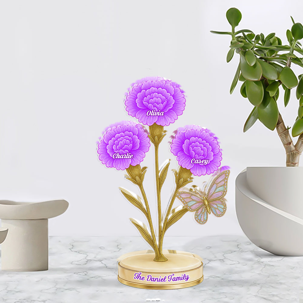 Our Family Flower - Personalized Custom Shaped Acrylic Plaque - Carnation Flowers