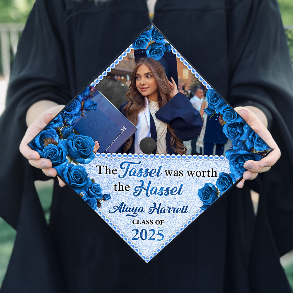 Personalized The Tassel Was Worth The Hassle, Class Of 2025, Photo Graduation Cap Topper, Decorations For Grad Cap