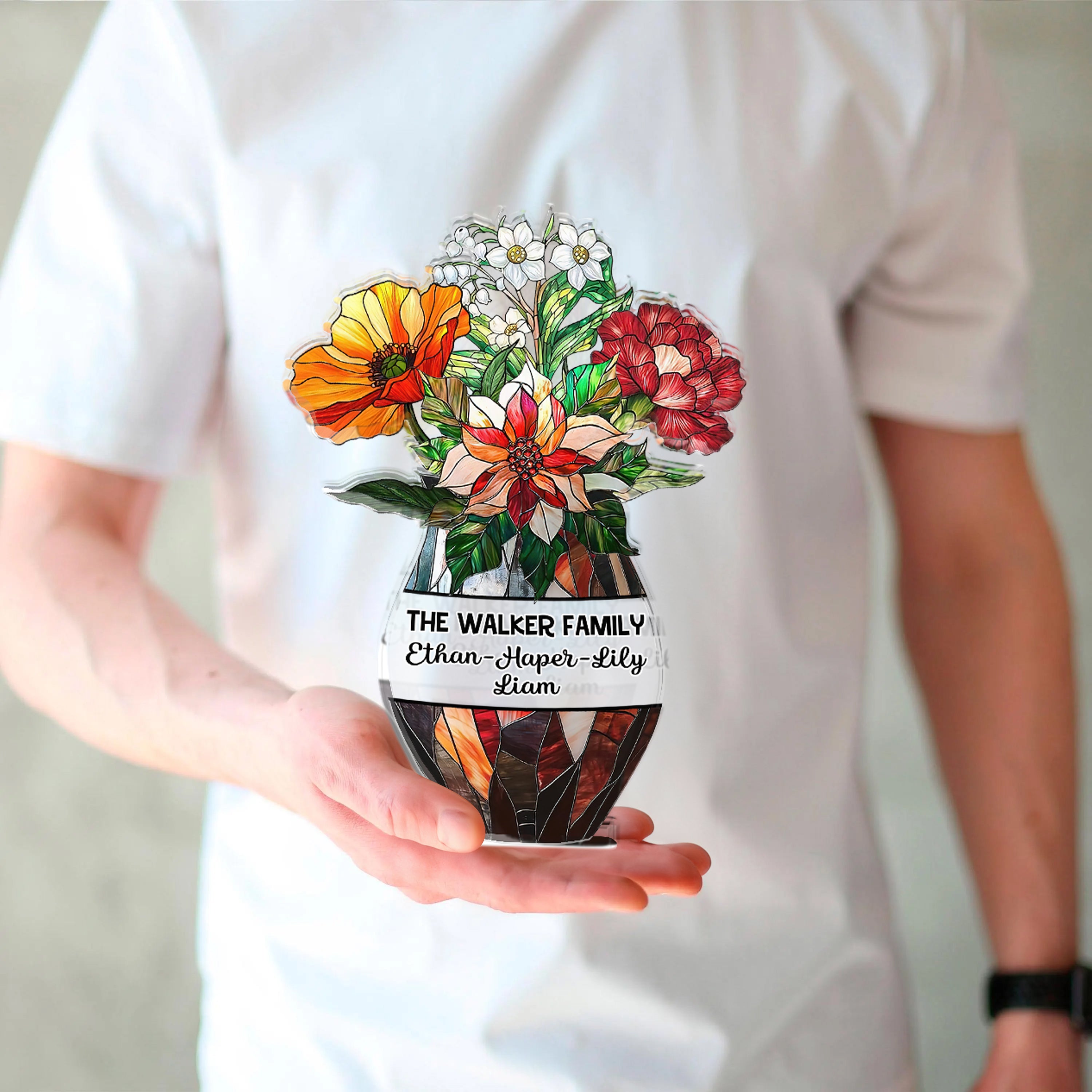 Flowers Pot - Personalized Name Gift - Custom Shape Acrylic Block Plaque