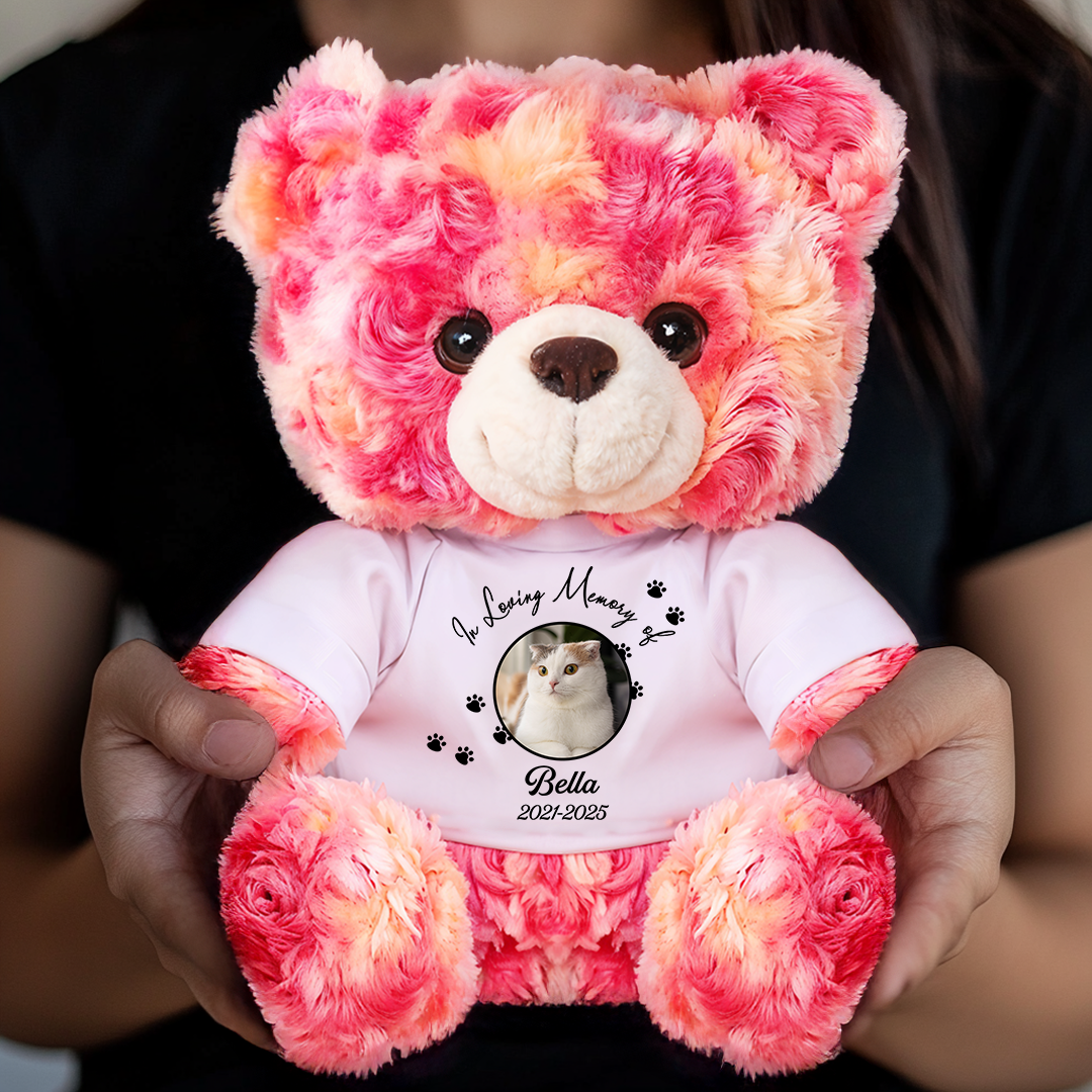 In Loving Memory Pet Memorial - Personalized Memorial Bear Plush - Custom Name and Photo Teddy Bear