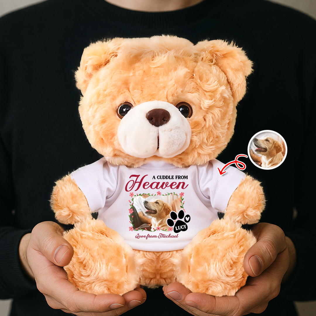 A Cuddle From Heaven - Memorial Gift - Custom Name and Photo Teddy Bear