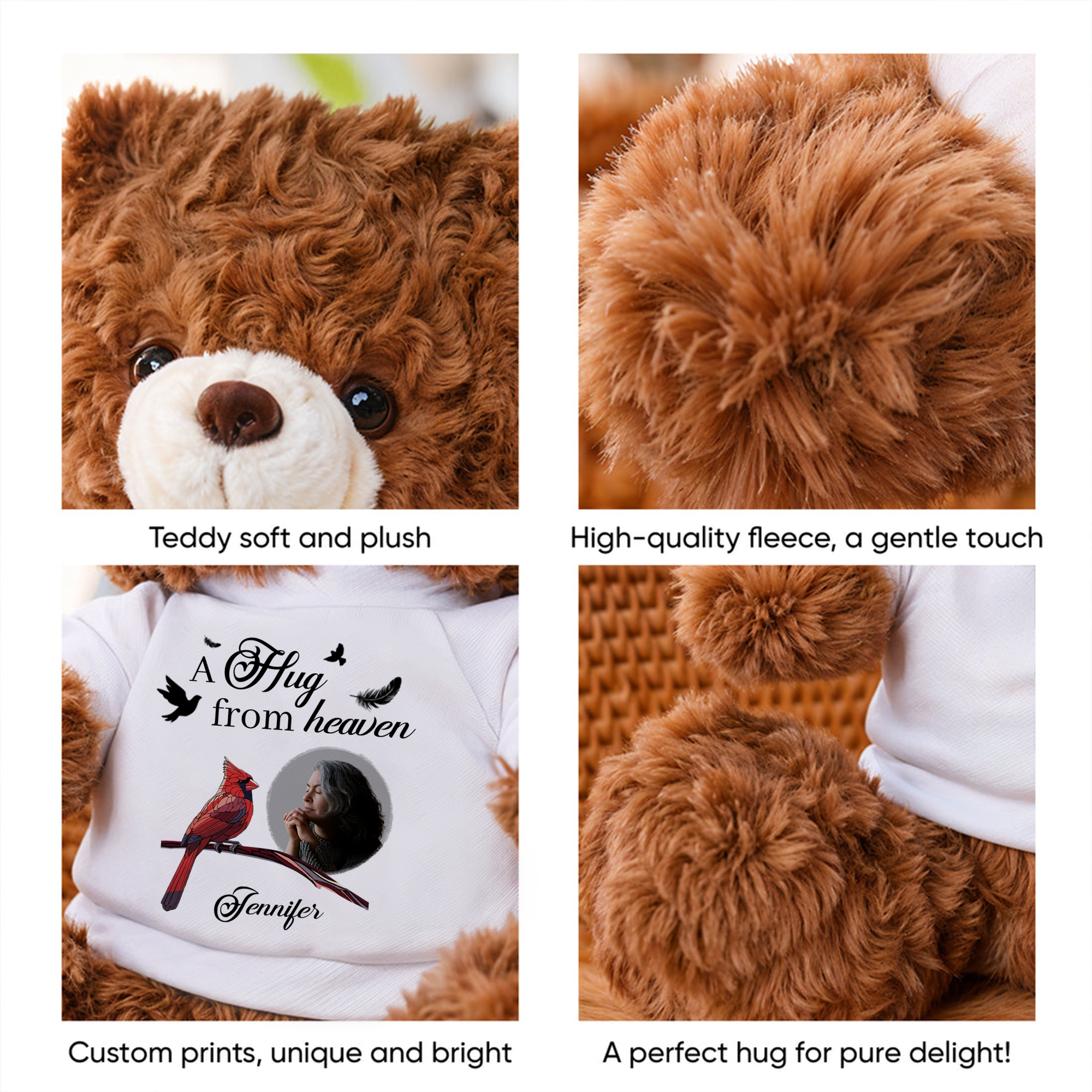 Cardinal A Hug From Heaven - Custom Name and Photo - Personalized Bear Plush