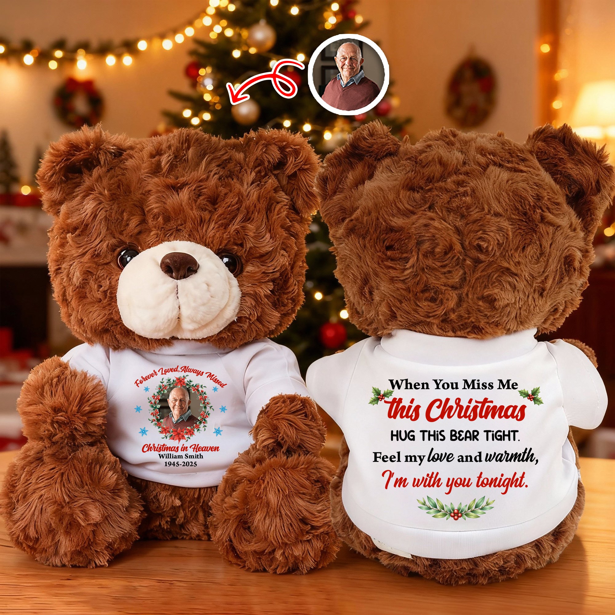 When You Miss Me This Christmas - Sympathy Gift - Custom Name and Photo - Personalized Bear Plush