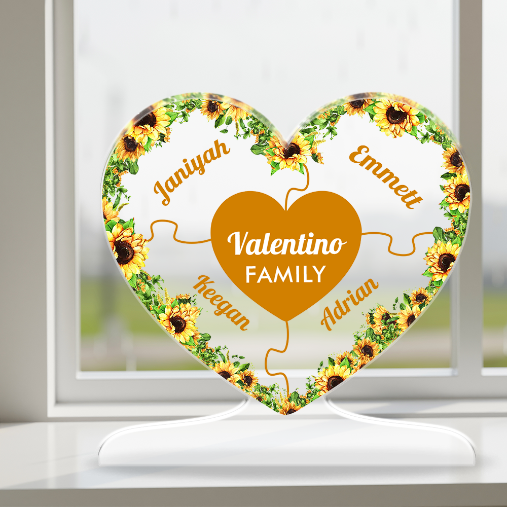 Family Heart Puzzle - Personalized Family Name Gift - Custom Shape Acrylic Block Plaque