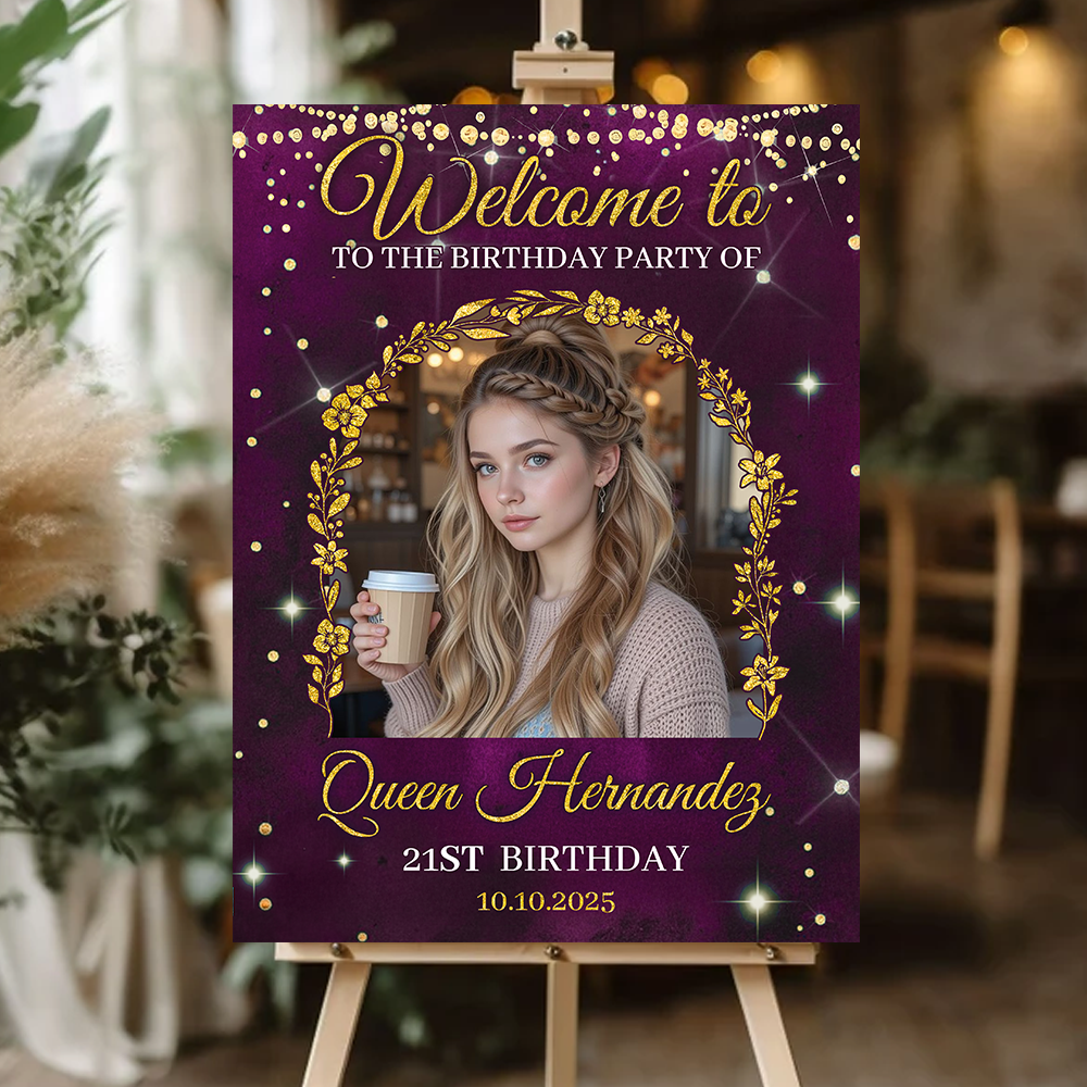Welcome To The Birthday Party - Custom Name & Photo Law Sign - Birthday Party Welcome Sign