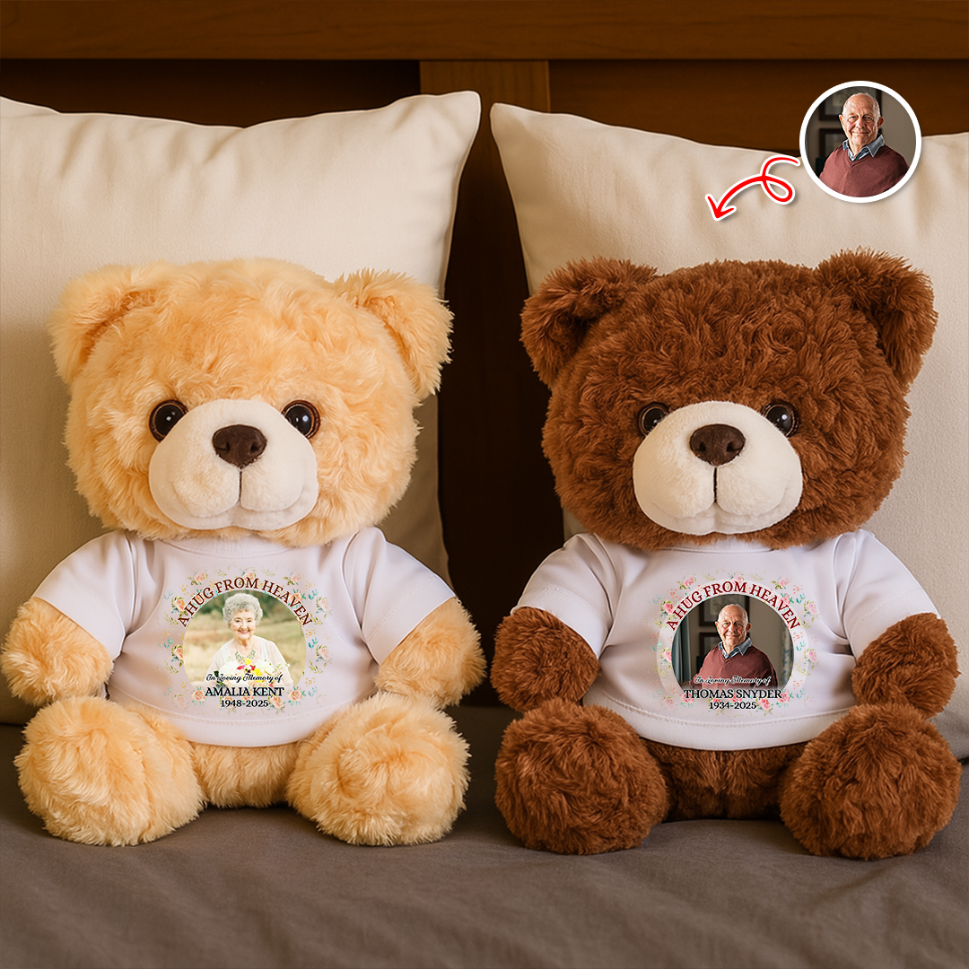 A Hug From Heaven - Memorial Gift - Custom Name and Photo Teddy Bear