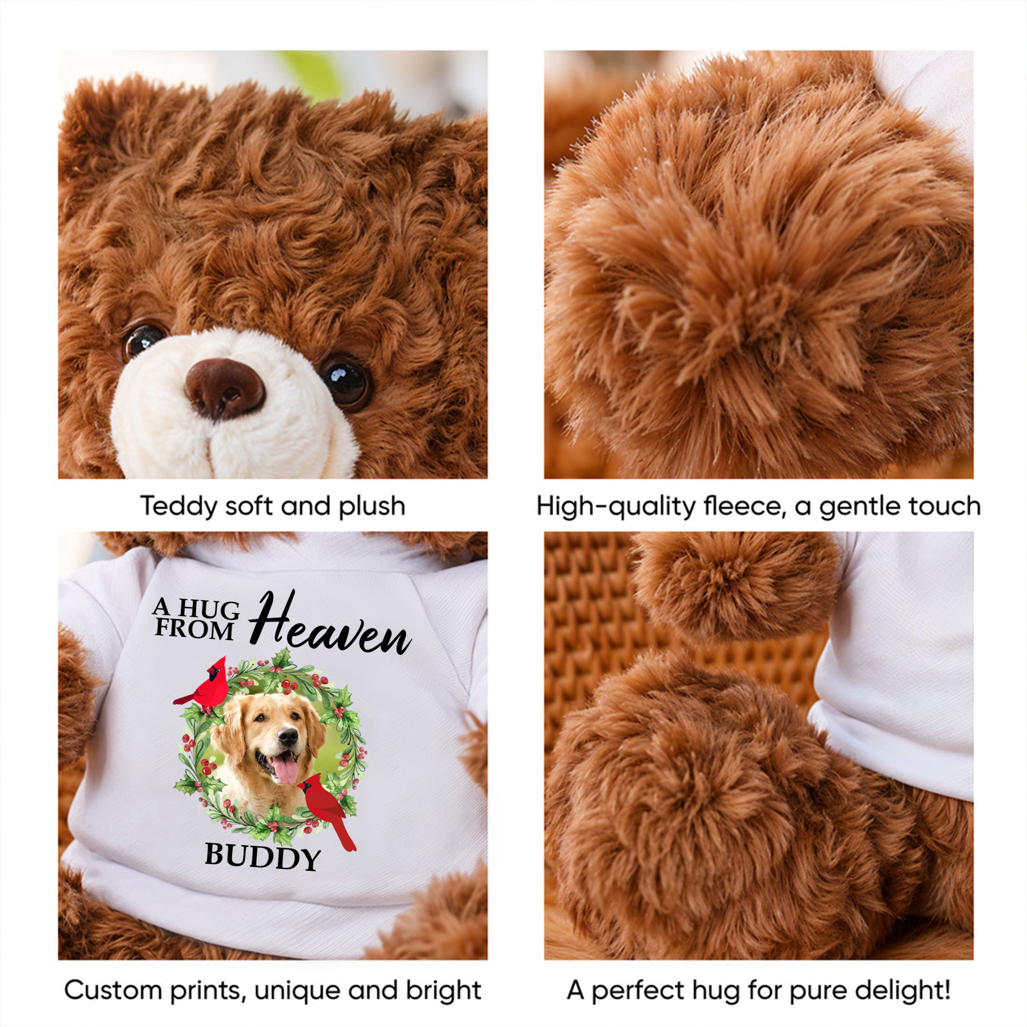 A Hug From Heaven - Personalized Bear Plush - Custom Name and Photo Teddy Bear - Memorial Gift