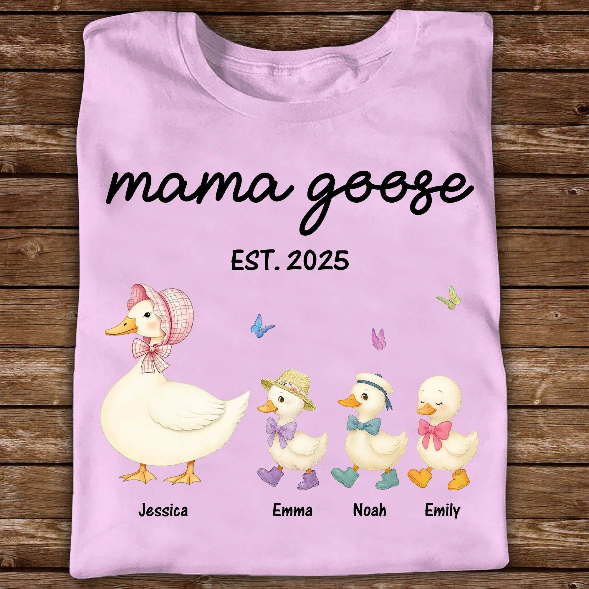 Grandma Goose Mama Goose And Kids - Custom Name Shirt - Personalized Shirt Custom T-shirt