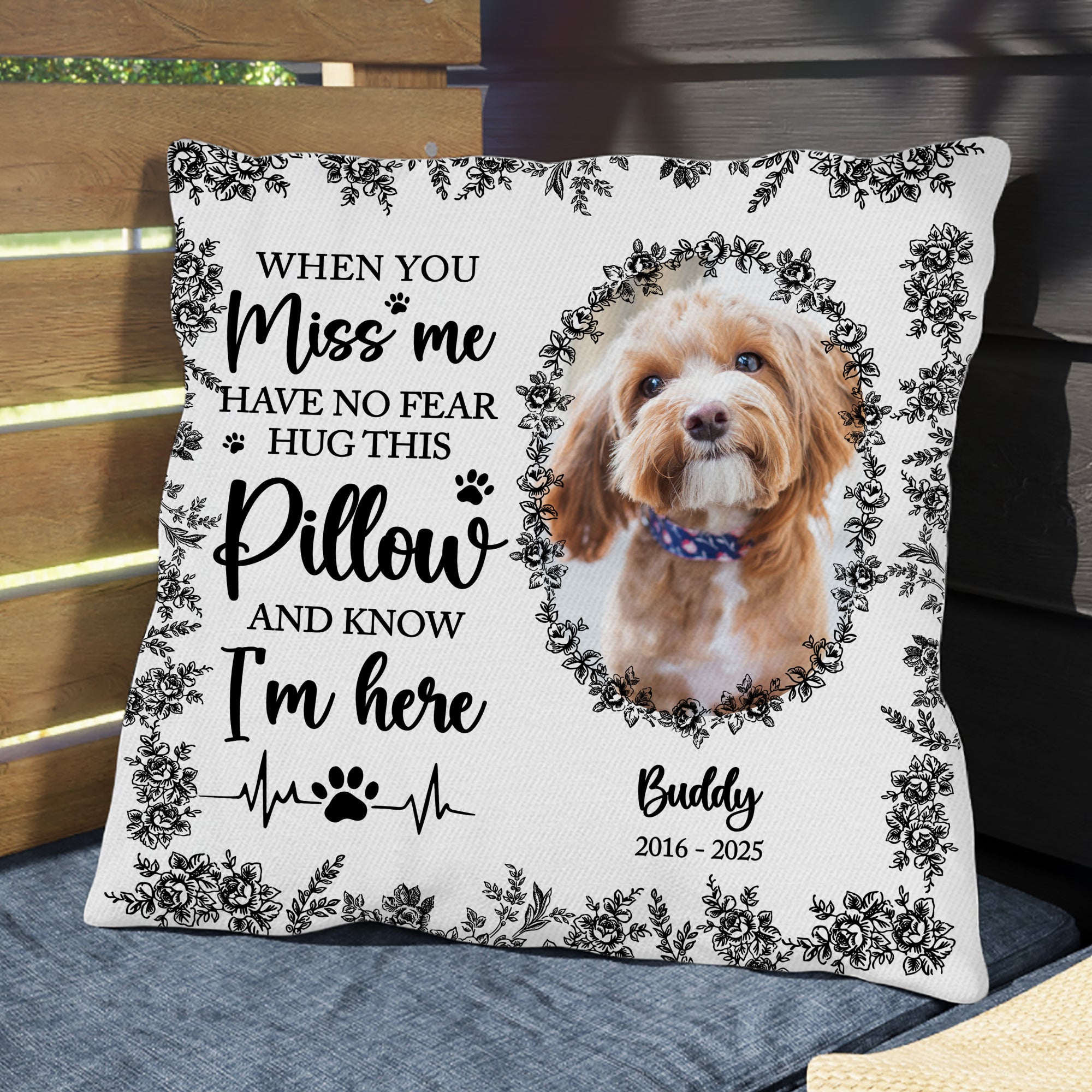 When You Miss Me - Custom Name and Photo - Personalized Pet Memorial Pillow