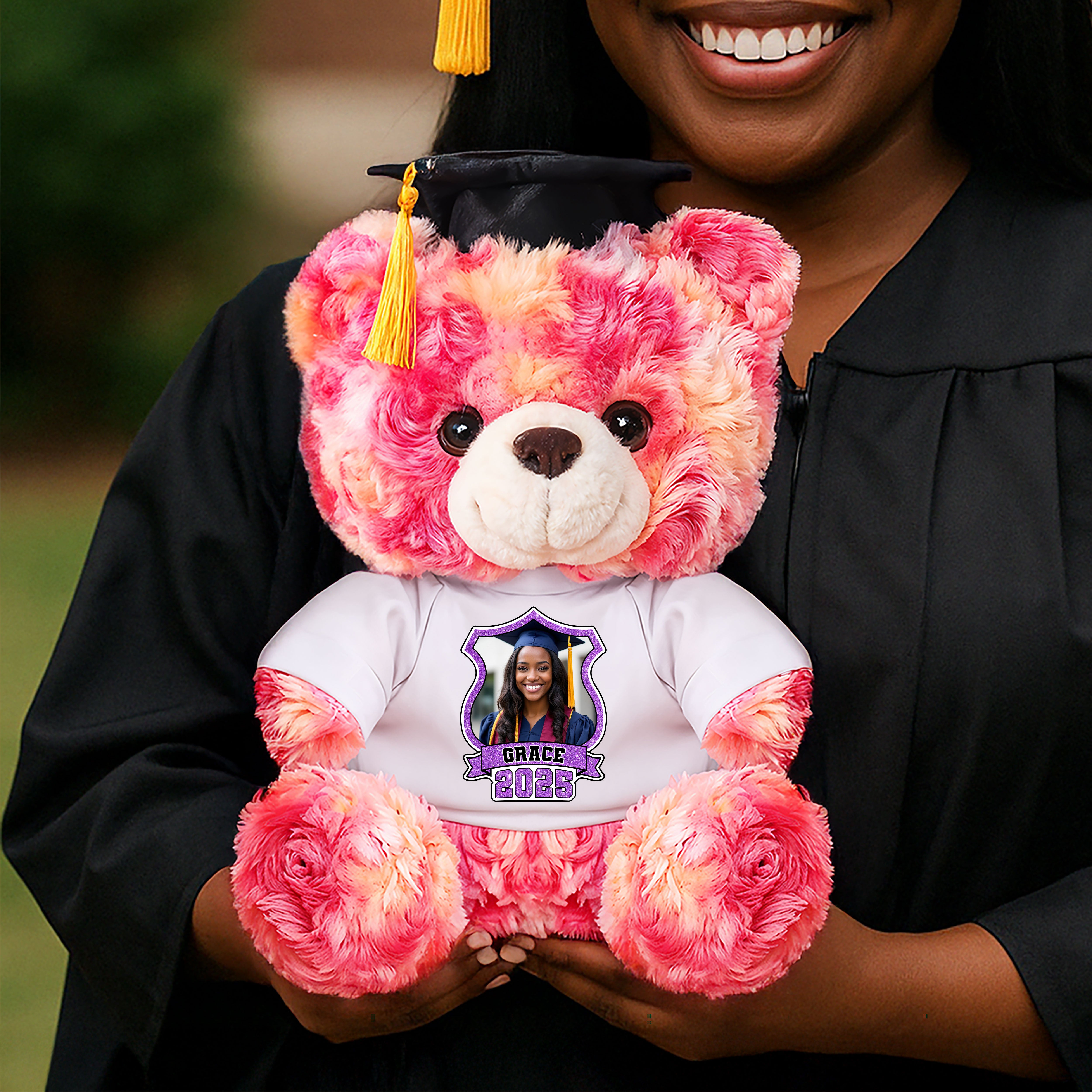 2025 Graduation Gift - Custom Photo and Name Teddy Bear Plush - Graduate Bear With Cap