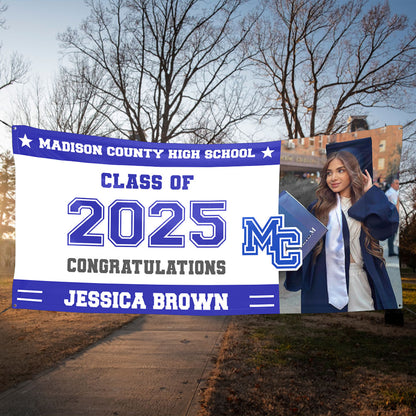 Class of 2025 Graduation Banner – Custom Name, Photo & School Logo Decoration