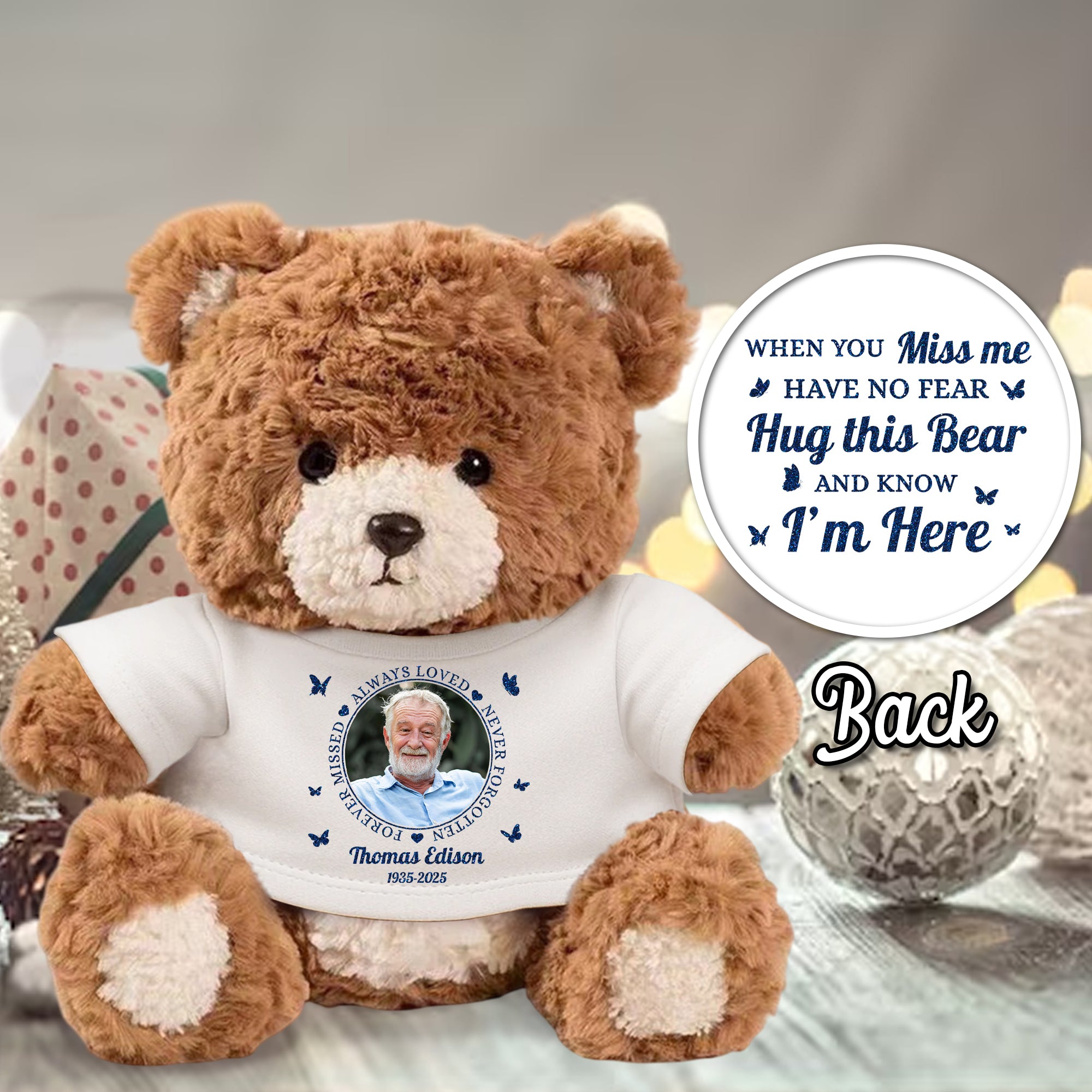 A Hug From Heaven Memorial Bear Plush - Custom Photo Cute Bear