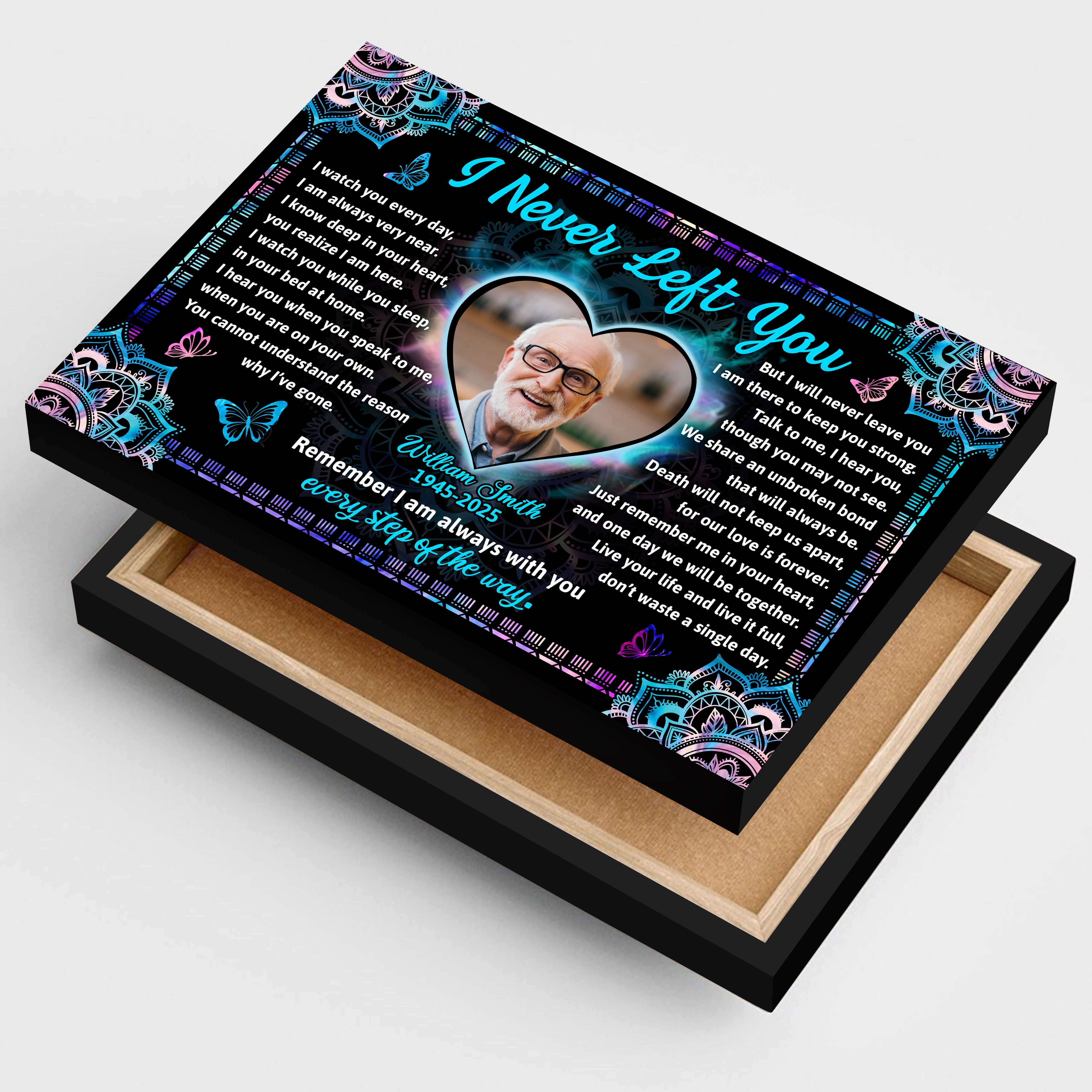 I Never Left You - Custom Name and Photo - Canvas Sign - Memorial Gift