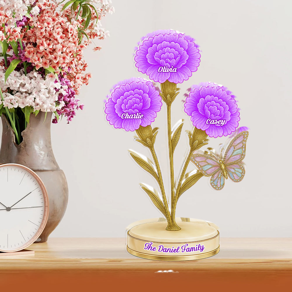 Our Family Flower - Personalized Custom Shaped Acrylic Plaque - Carnation Flowers