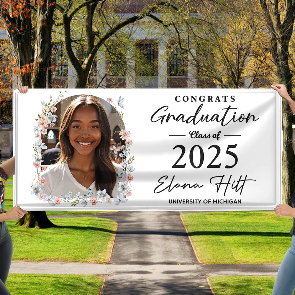 Congrats Graduation Class Of 2025 Personalized Flower Photo Banner
