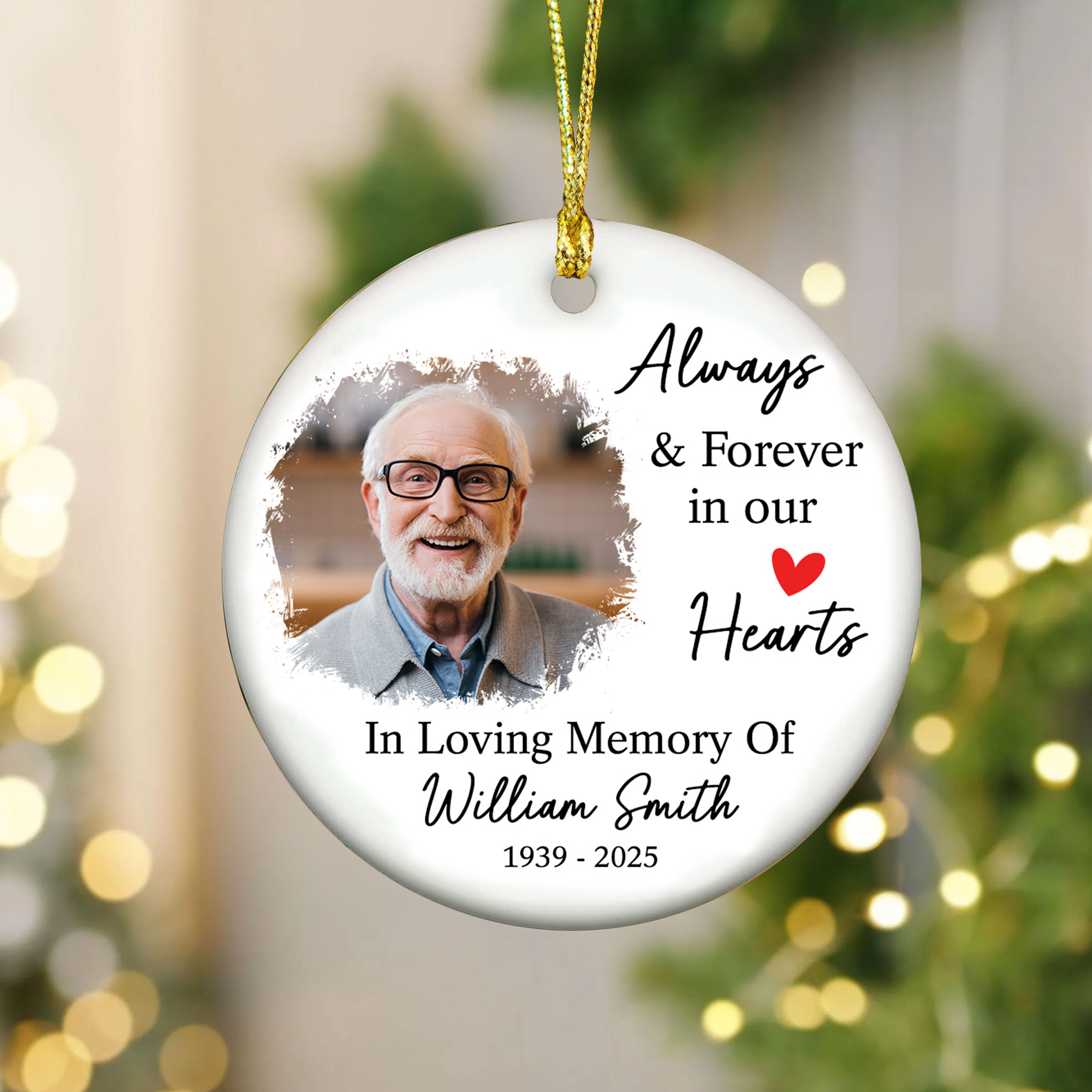 In Loving Memory - Custom Name and Photo Ceramic Ornament - Home Decor