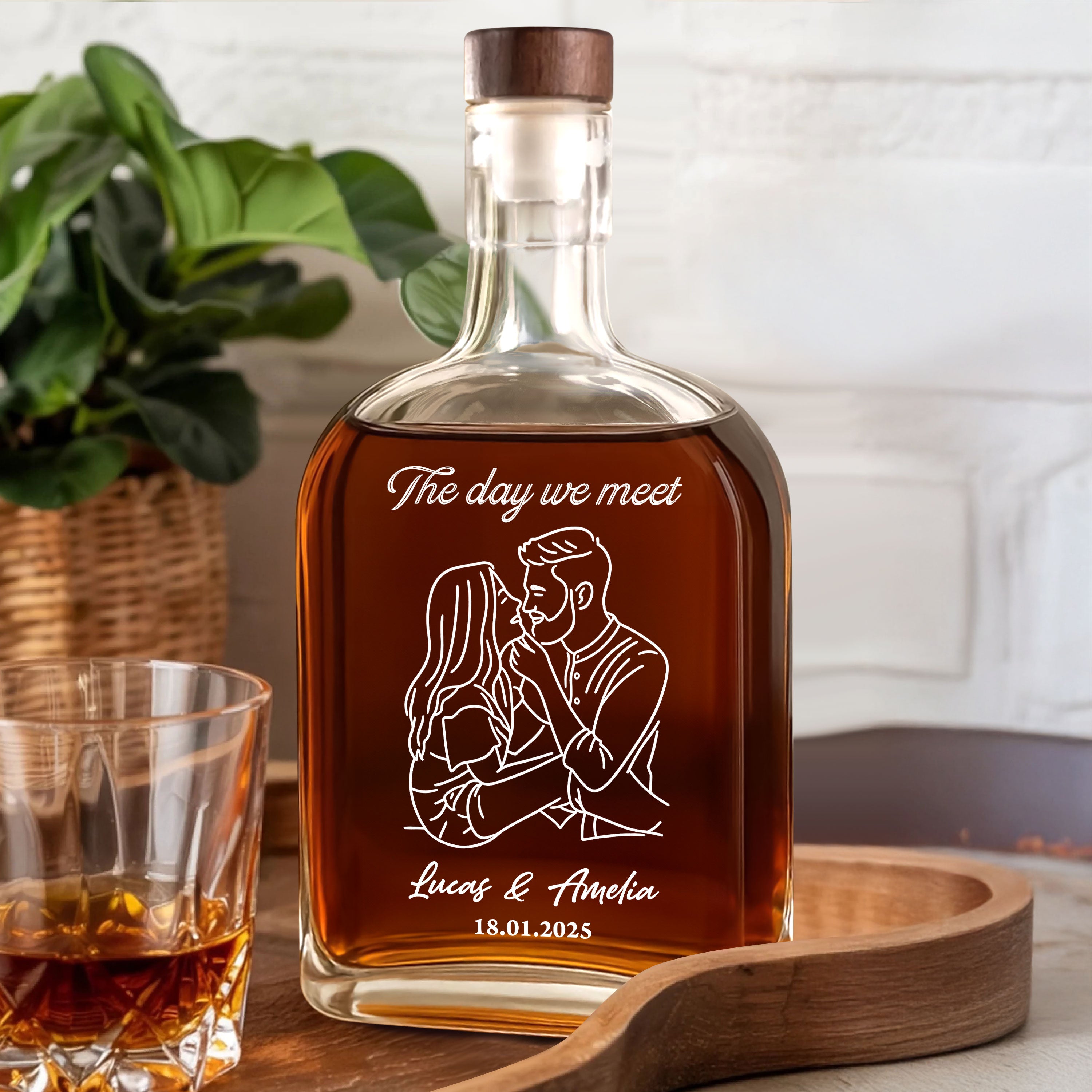 The Day We Meet - Custom Couple Name and Photo - Personalized Custom Whiskey Bottle
