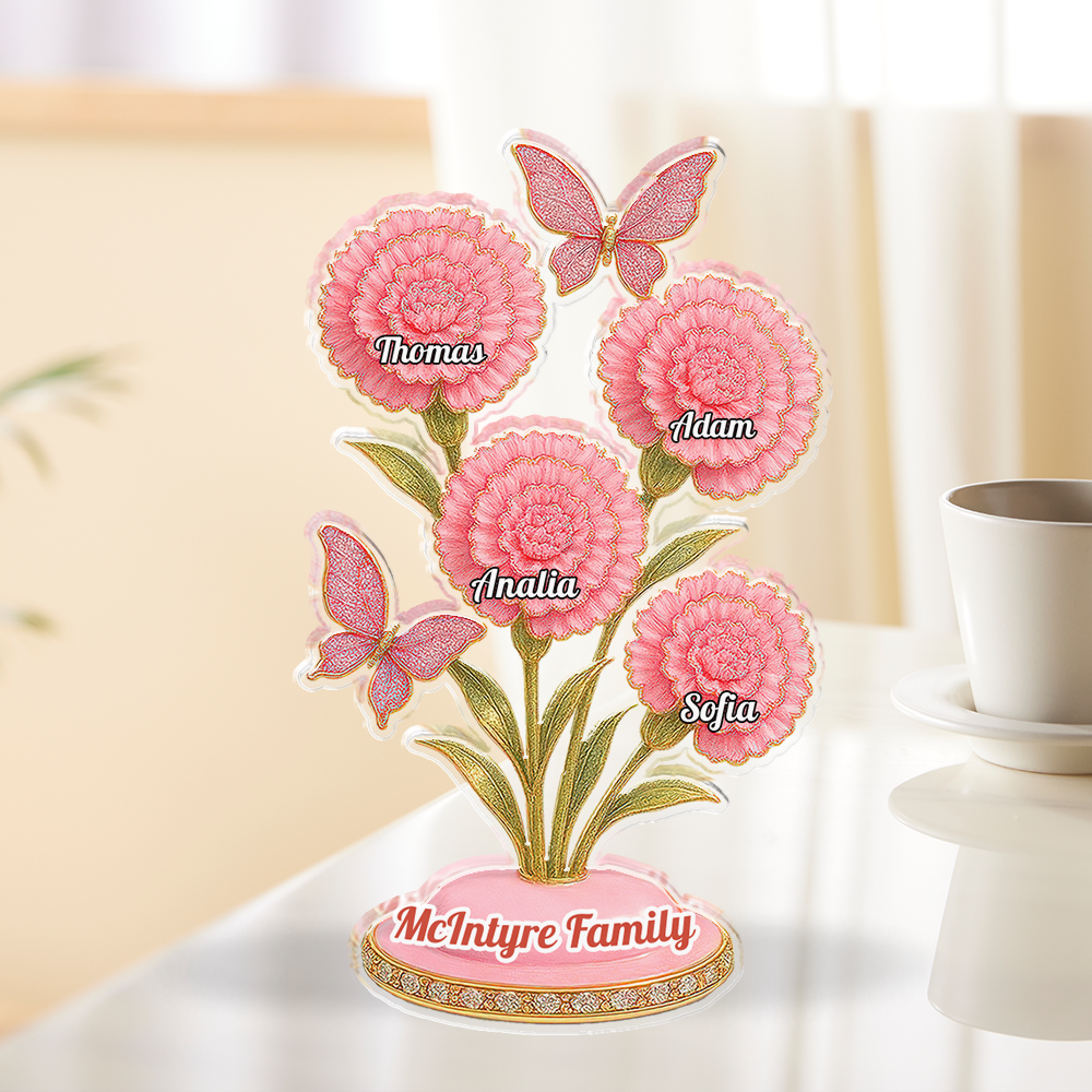 Family Flower - Custom Name with Flower Shape  - Custom Shape Acrylic Block Plaque