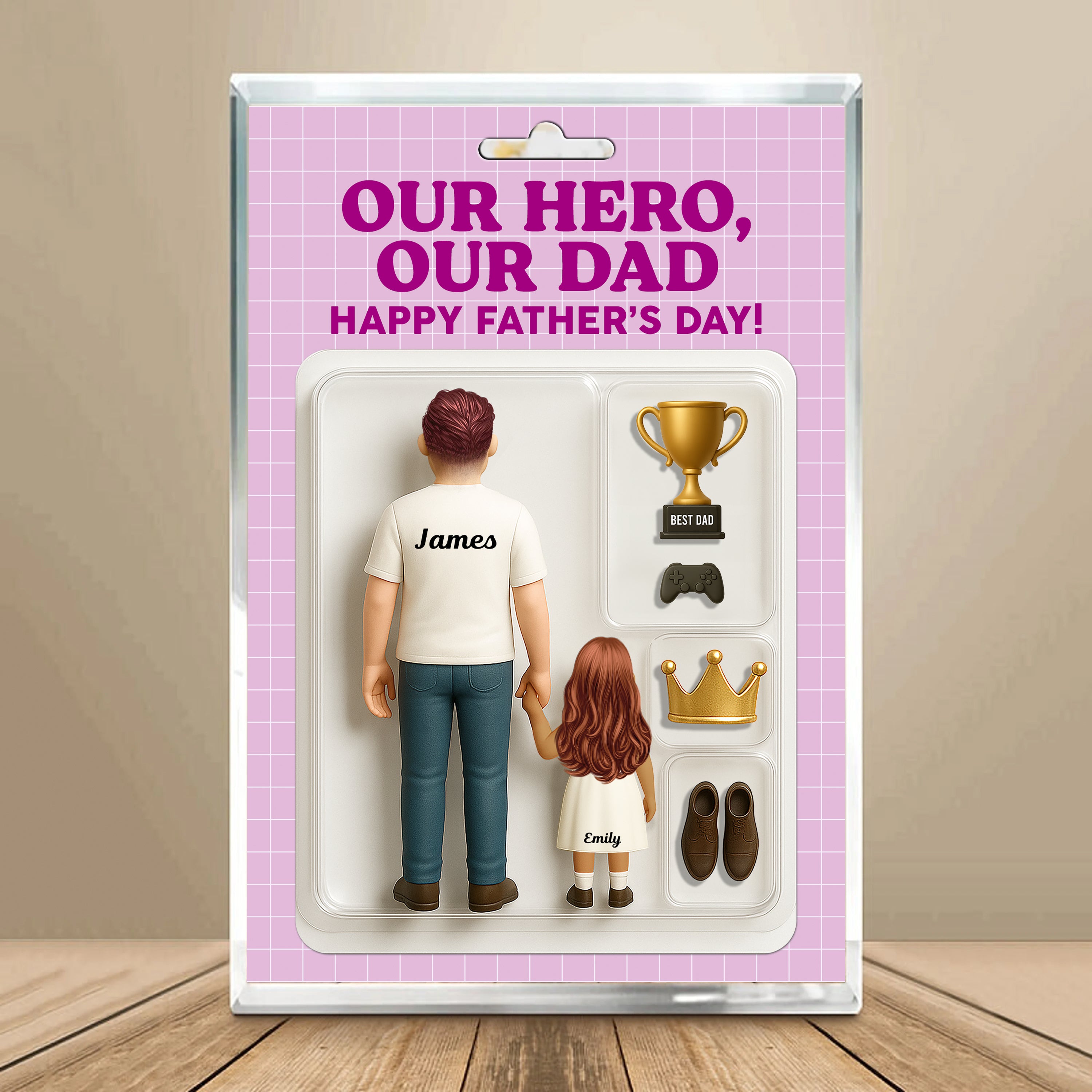 Our Hero Our Dad - Custom Figure Personalized Acrylic Block Plaque
