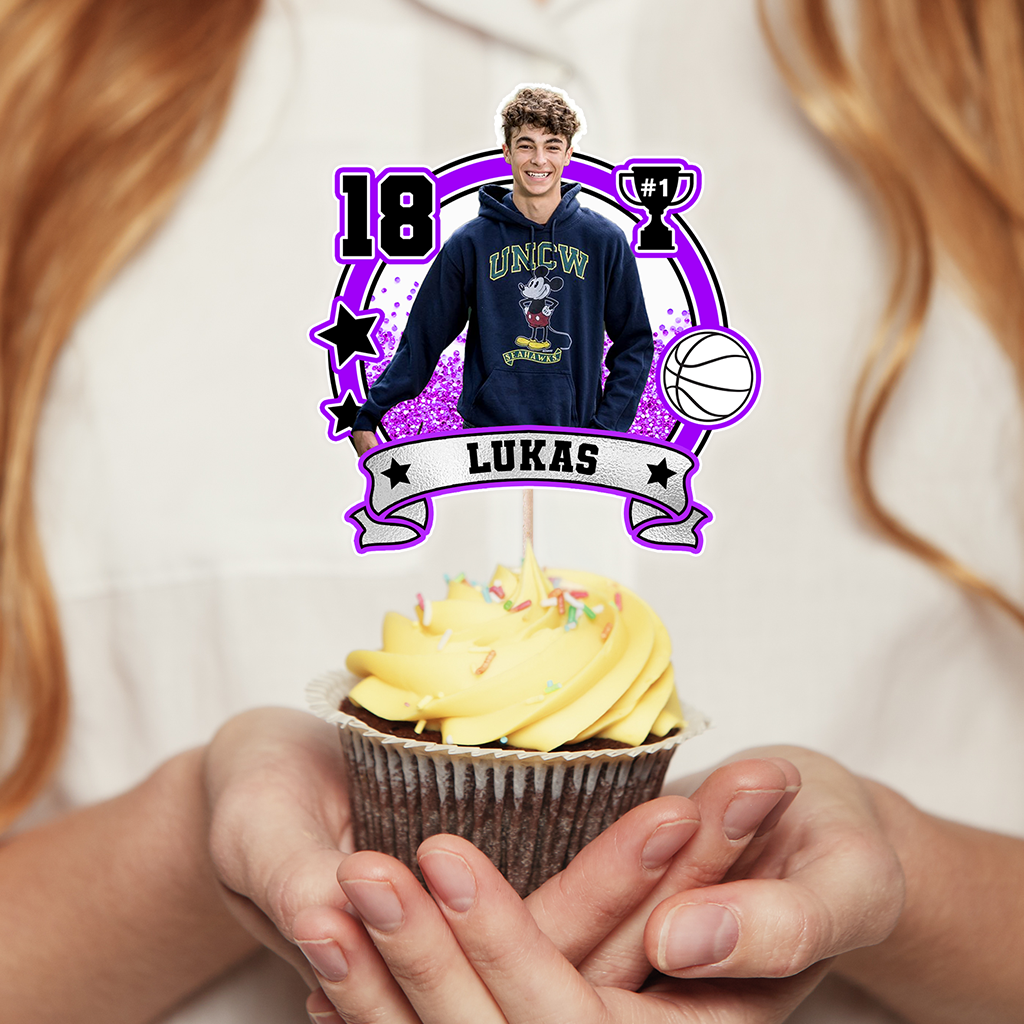 Sport Lover Birthday - Custom Birthday Party Face Cupcake Toppers, Birthday Decorations, Physical Product
