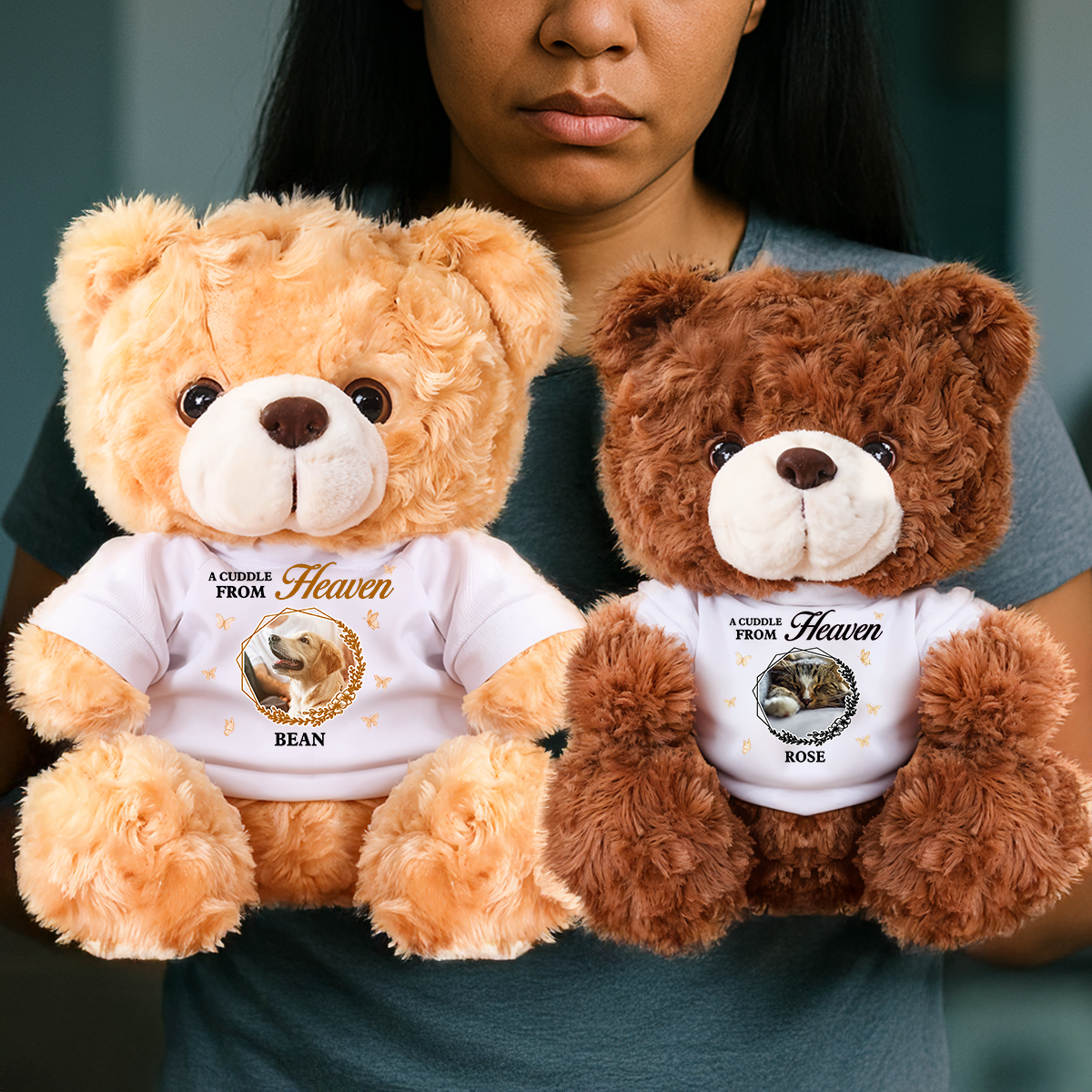 A Cuddle From Heaven - Personalized Pet Memorial Bear Plush - Custom Name and Photo Teddy Bear