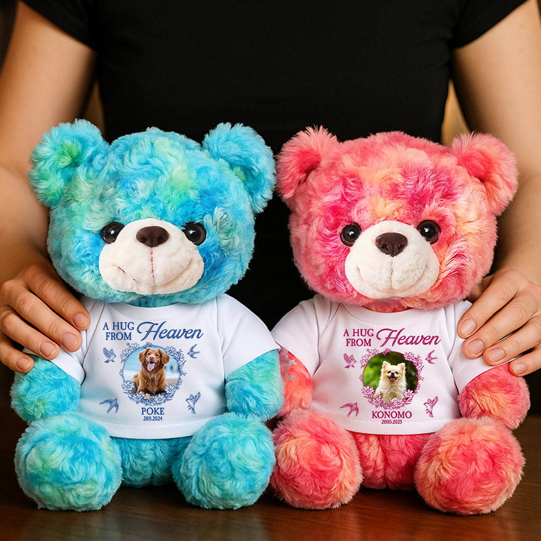 A Hug From Heaven - Personalized Pet Memorial Bear Plush - Custom Pet Name and Photo Teddy Bear