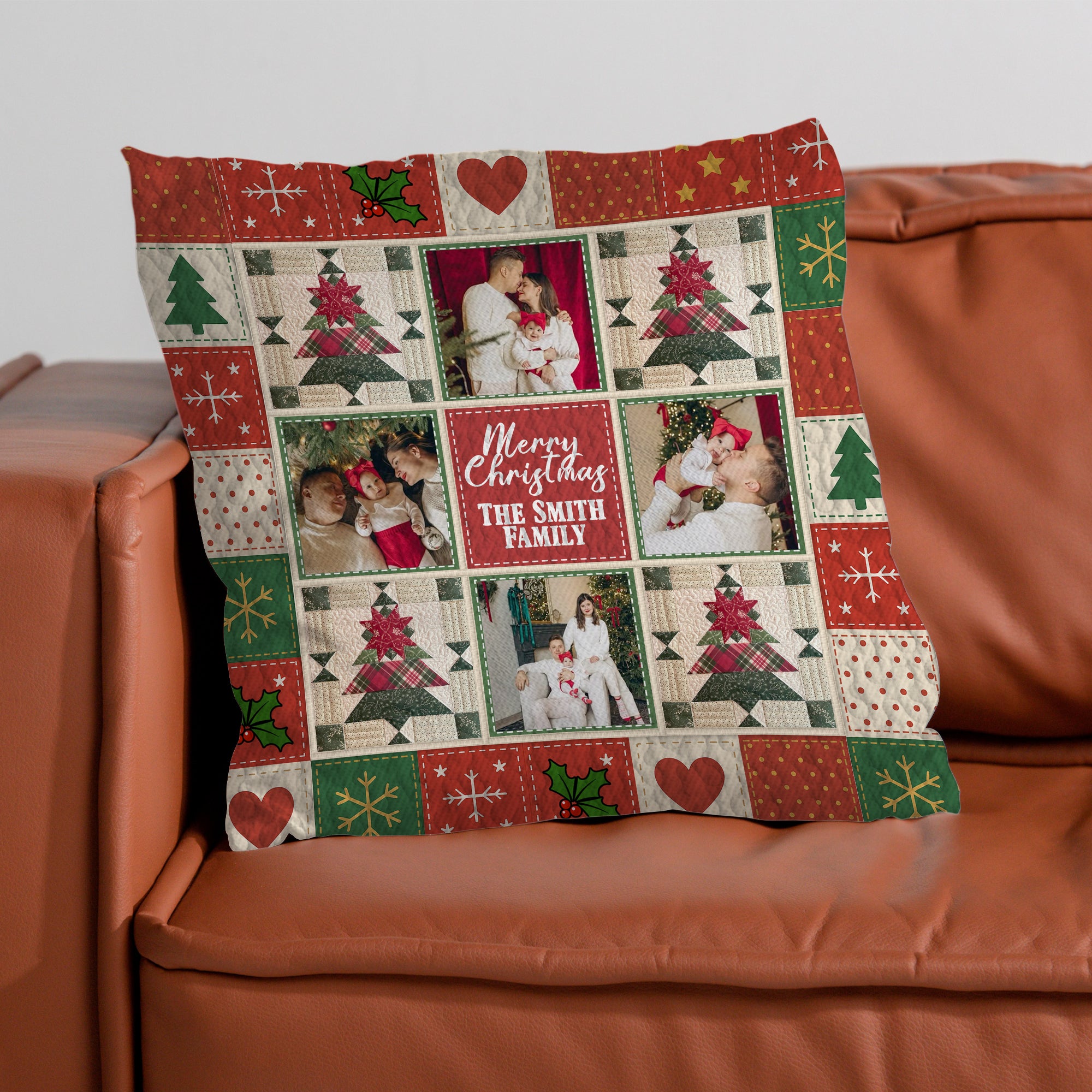 Christmas Family - Custom Name and Photo Gift - Personalized Pillow