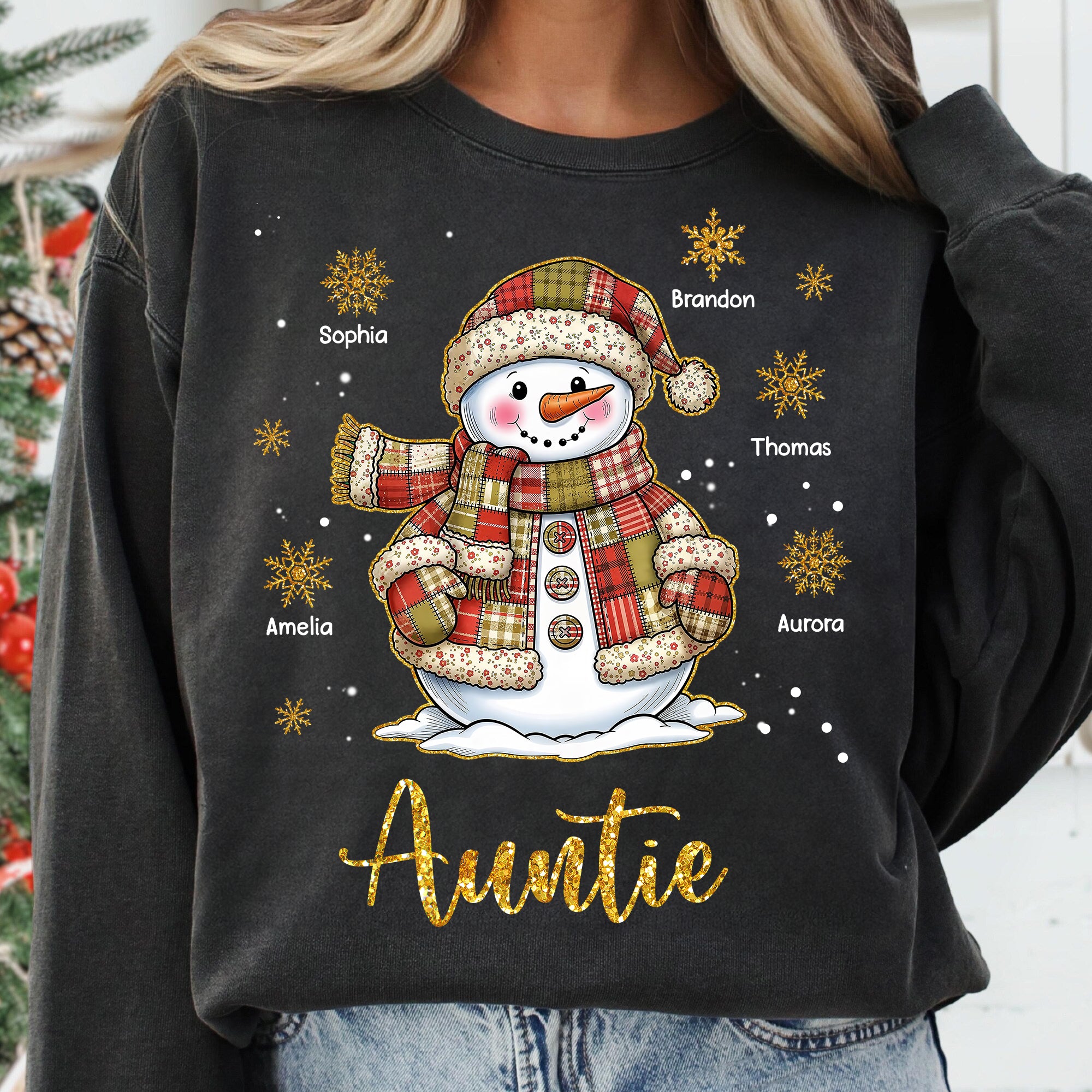 Patchwork Snowman - Custom Name Shirt - Personalized Shirt Custom T-shirt - Christmas Shirt for Grandma
