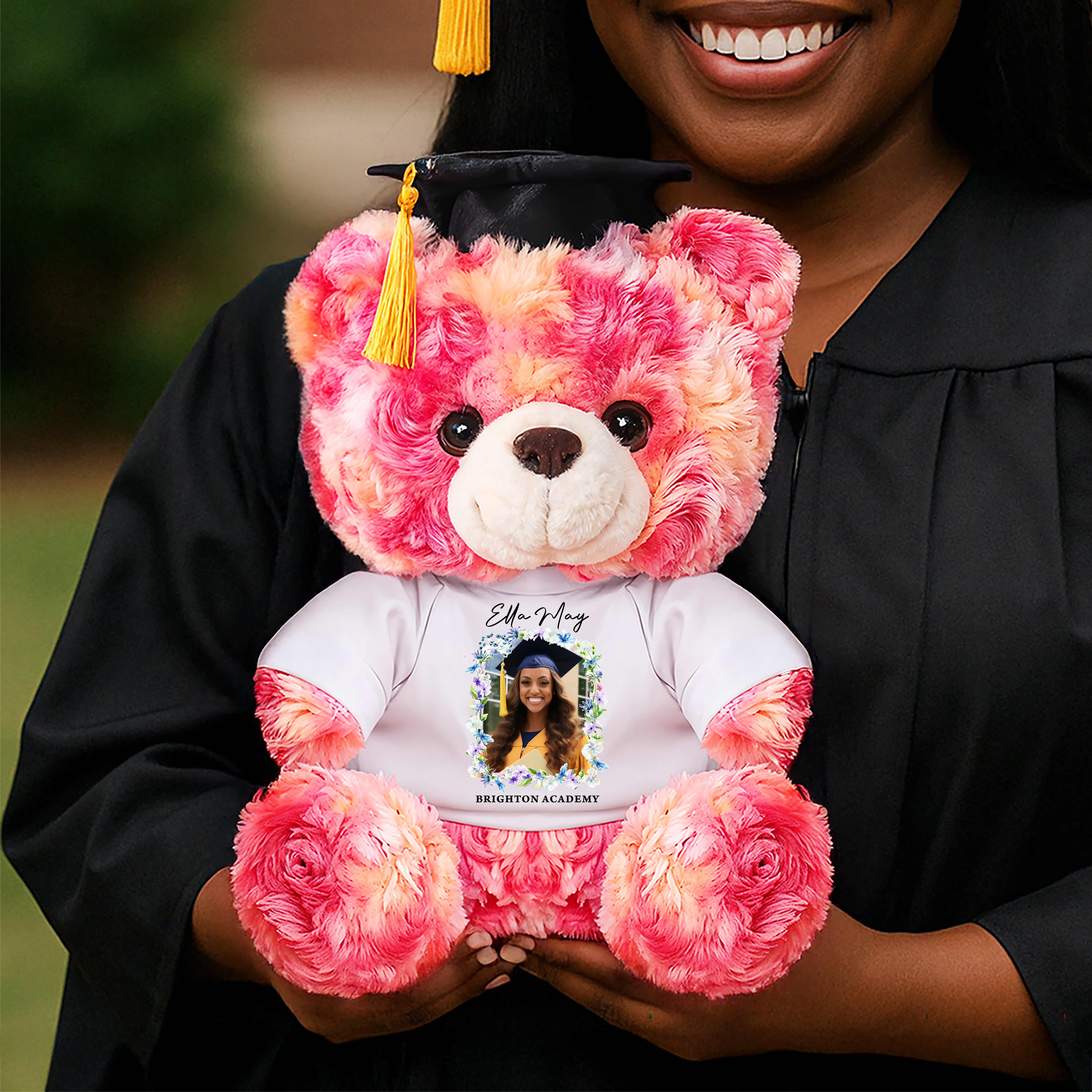 Class Of 2025 Custom Photo and Name Teddy Bear Plush - Graduate Bear With Cap