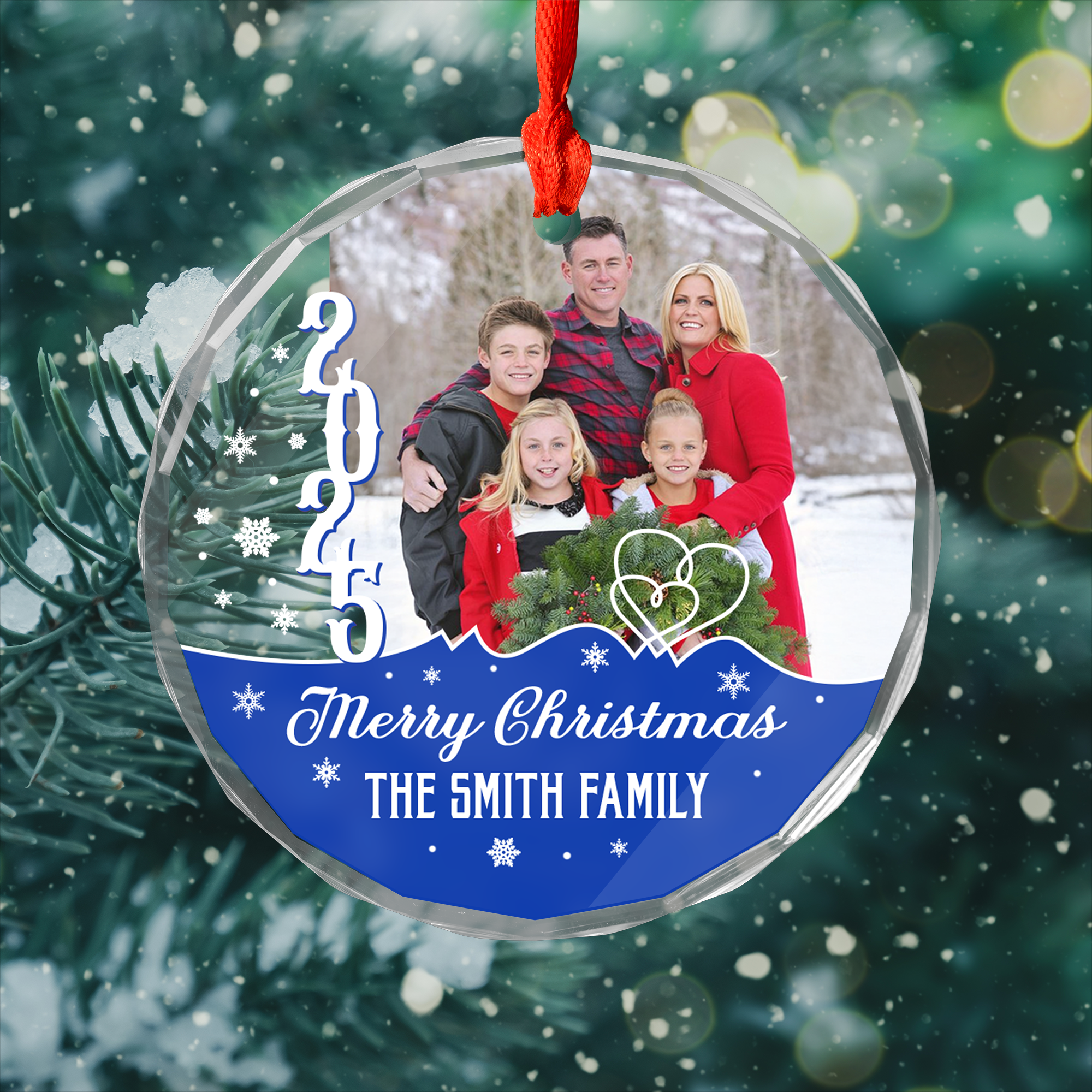 Custom Name and Family Photo - Personalized Glass Ornament - Christmas Gift