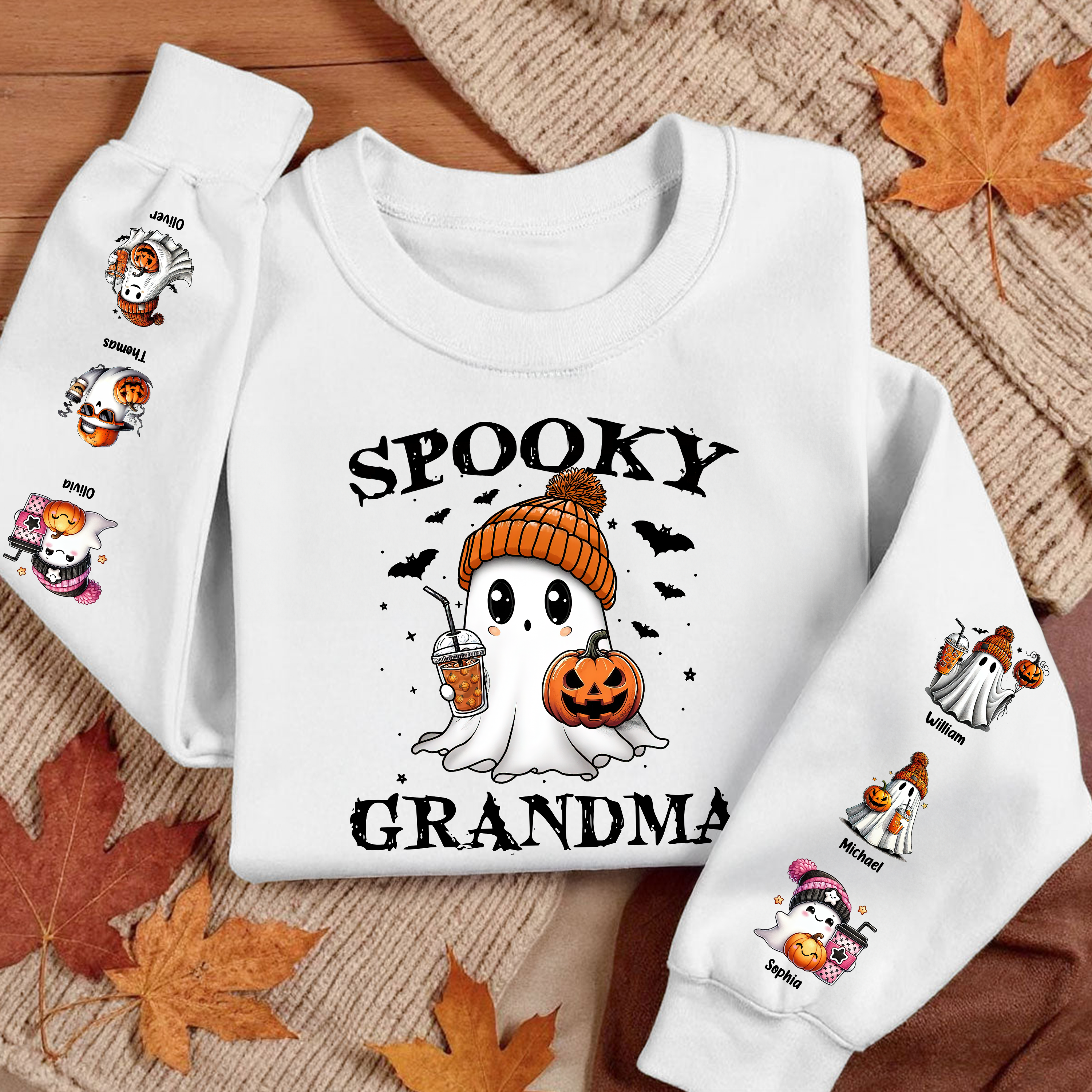 Spooky Mom Grandma Halloween Pumpkin - Custom Name Sweatshirt - Personalized Shirt Custom T-shirt
