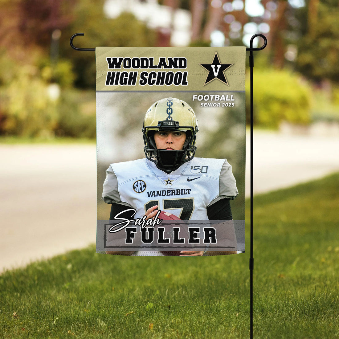 Custom Photo Flag Congrats Football Senior 2025 Graduation Garden Flag, Graduation Decorations