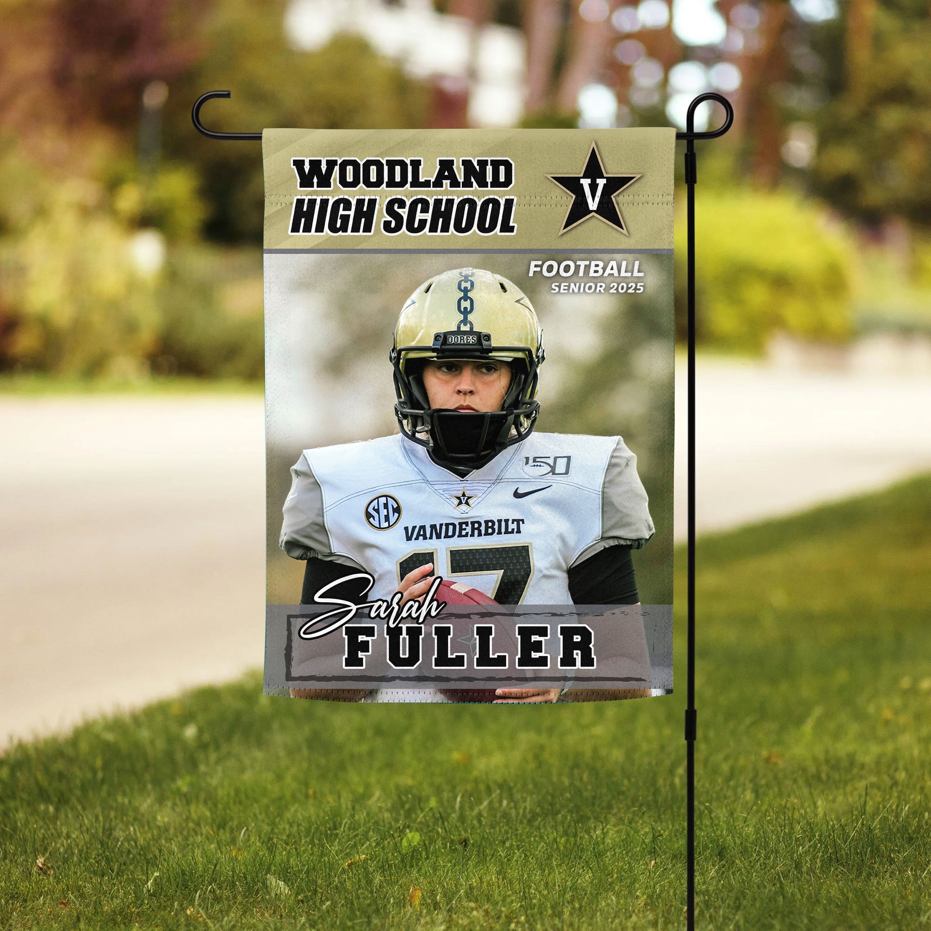 Custom Photo Flag Congrats Football Senior 2025 Graduation Garden Flag, Graduation Decorations