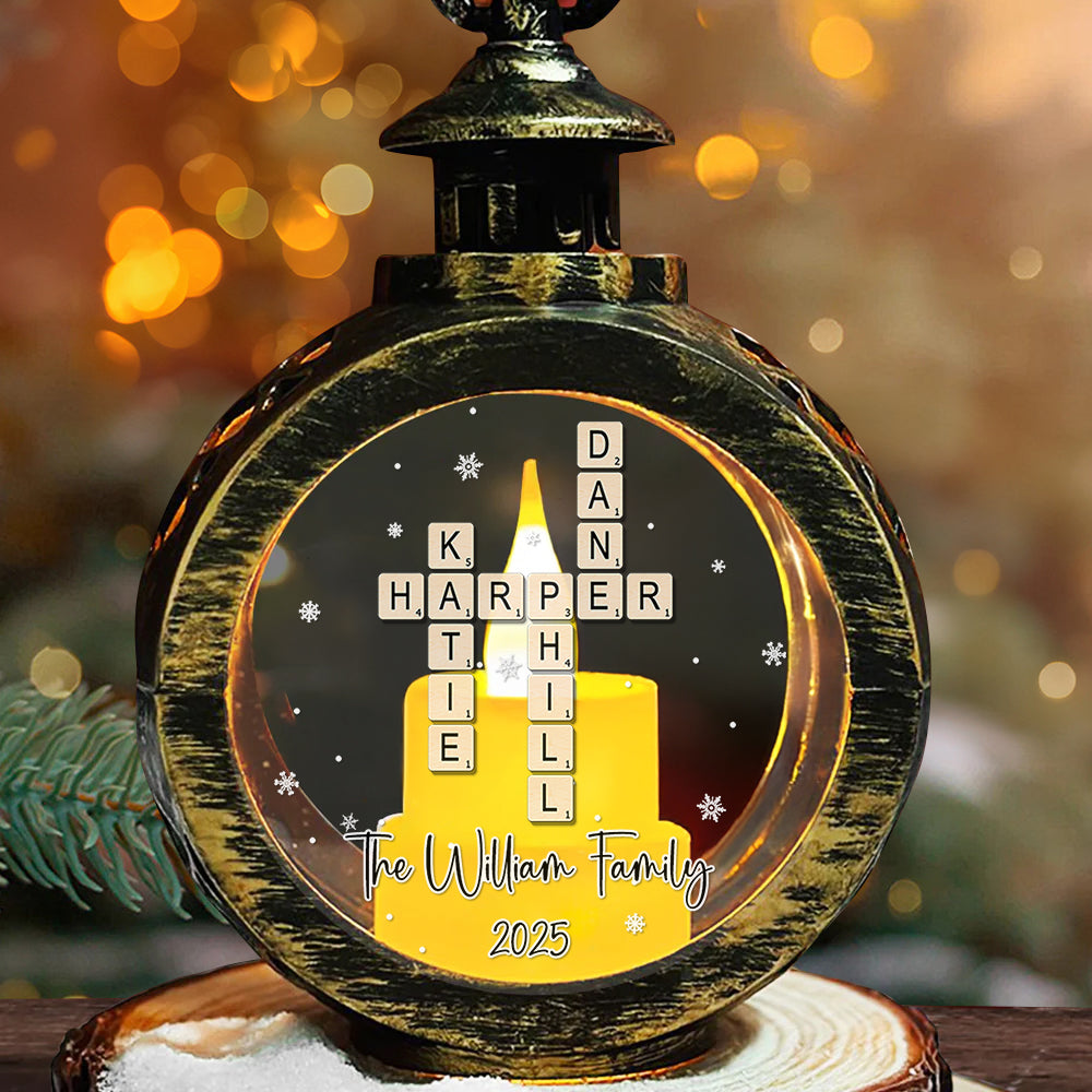 Custom Family Name Crossword - Personalized Candlelight Lantern Ornament