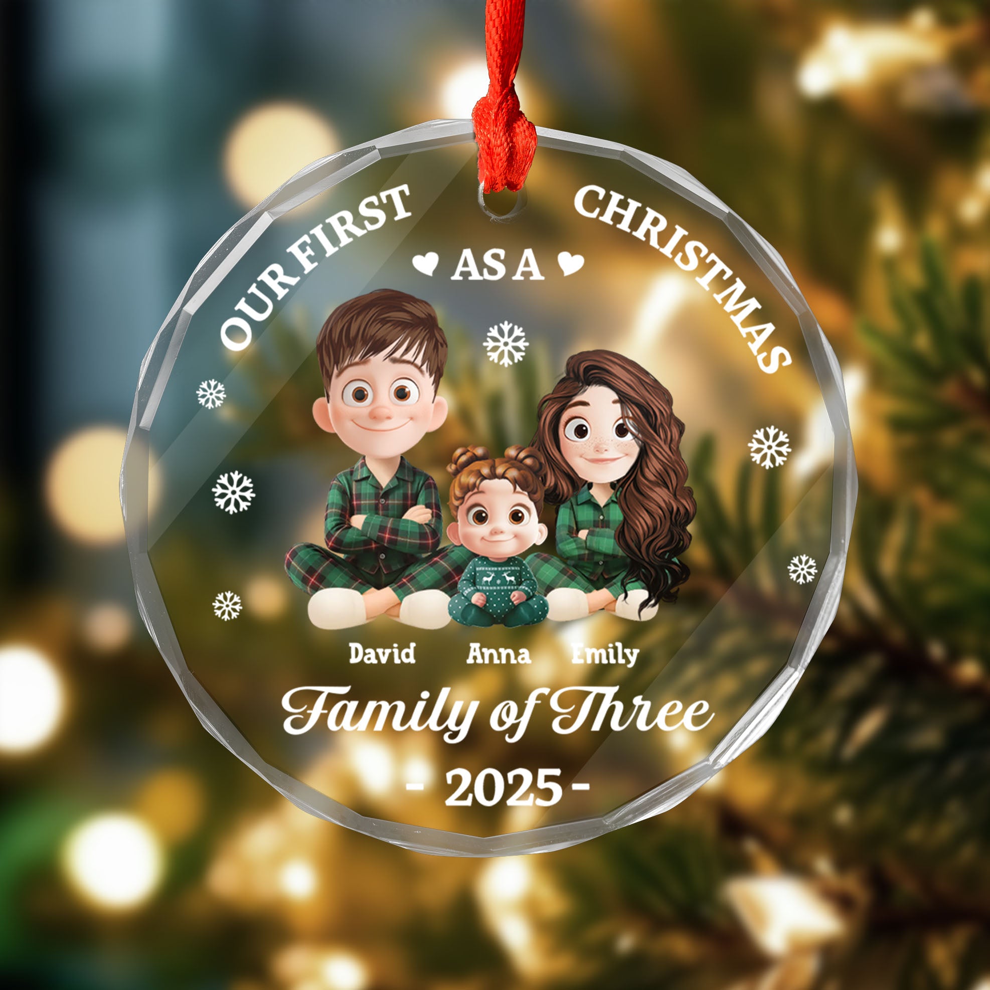 Our First Christmas - Custom Name and Appearance  - Personalized Custom Glass Ornament
