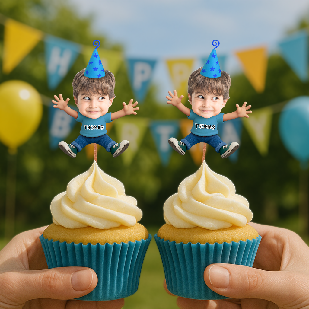 Baby Birthday Face Photo - Custom Birthday Party Face Cupcake Toppers, Graduation Decorations, Physical Product