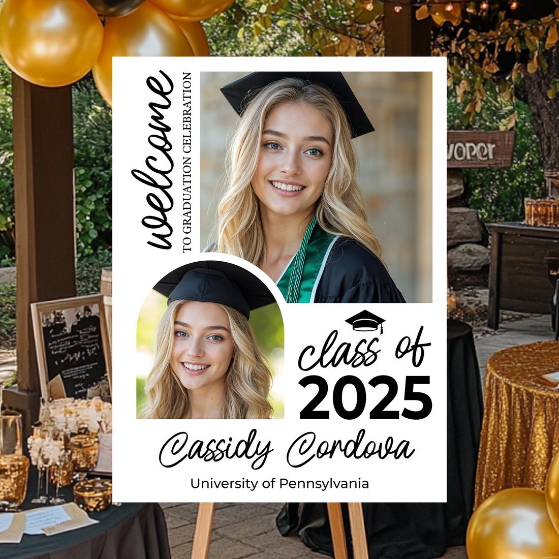 Welcome To The Graduation Celebration Class Of 2025 Personalized Multi Photo Welcome Sign