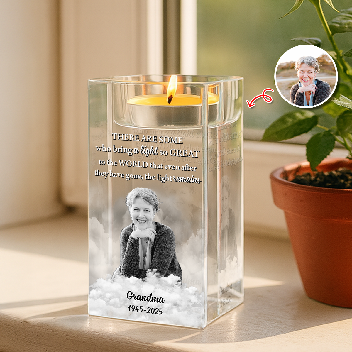 Custom Name and Photo - Personalized Crystal Candle Holder - Sympathy Gift