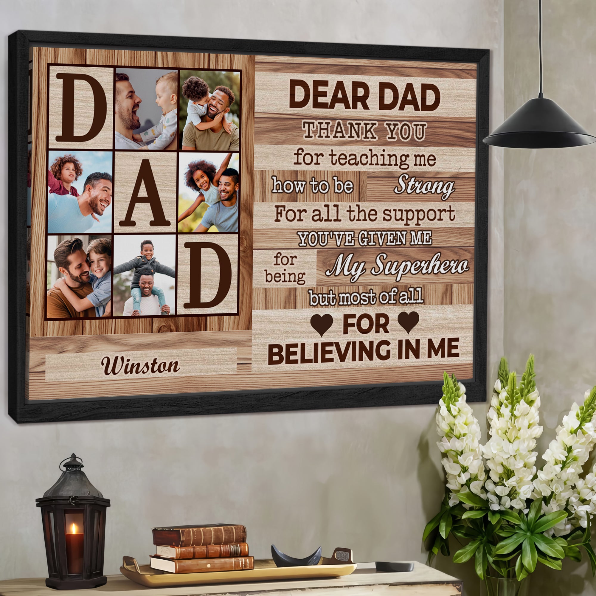 Dear Dad - Custom Name and Photo - Canvas Sign - Father Gift
