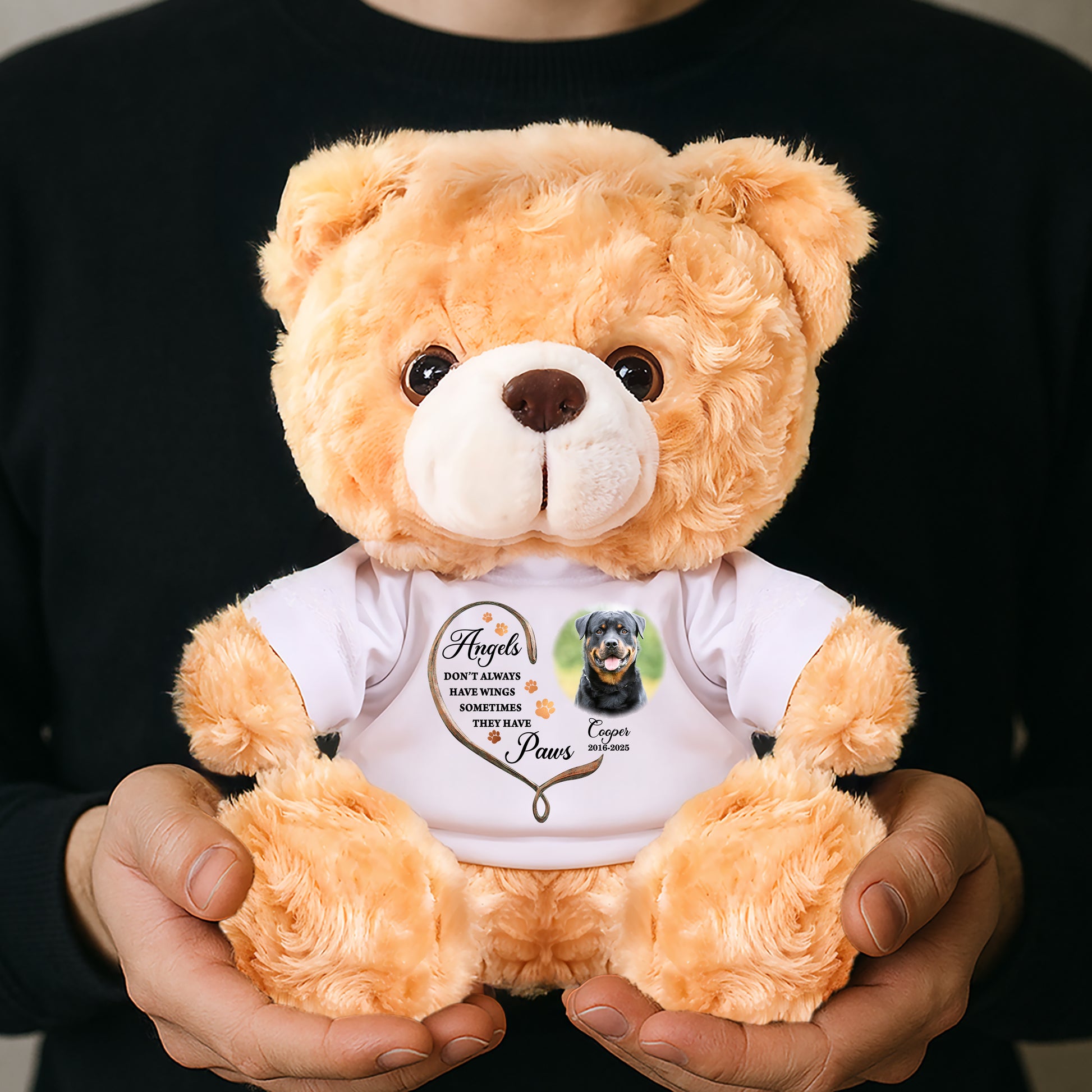 Custom Pet Name and Photo Teddy Bear - Personalized Pet Memorial Bear Plush
