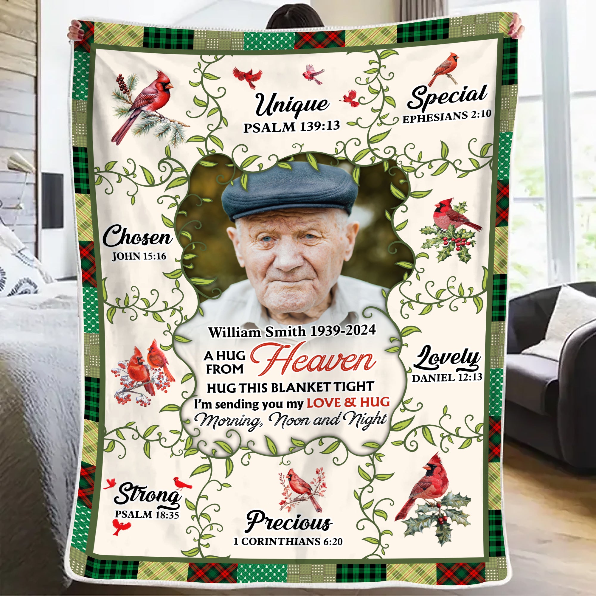 Love and Hug From Heaven - Custom Photo Sympathy Gift - Personalized Memorial Custom Blanket