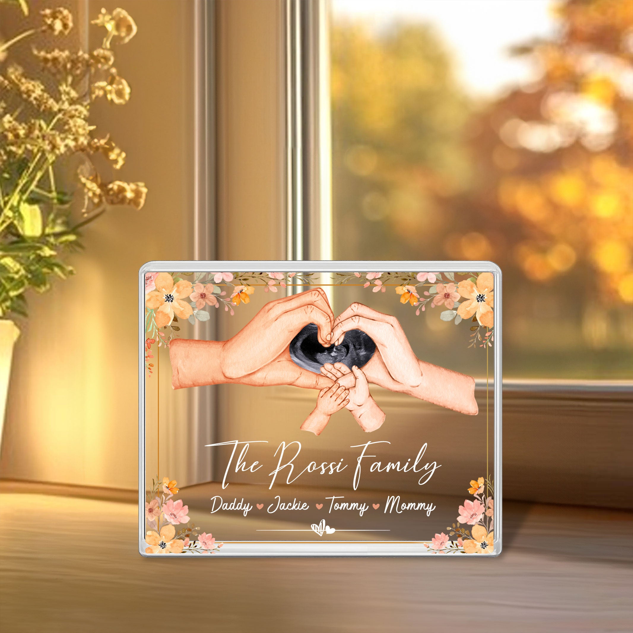 Family Hand with Heart - Personalized Name Gift - Custom Shape Acrylic Block Plaque