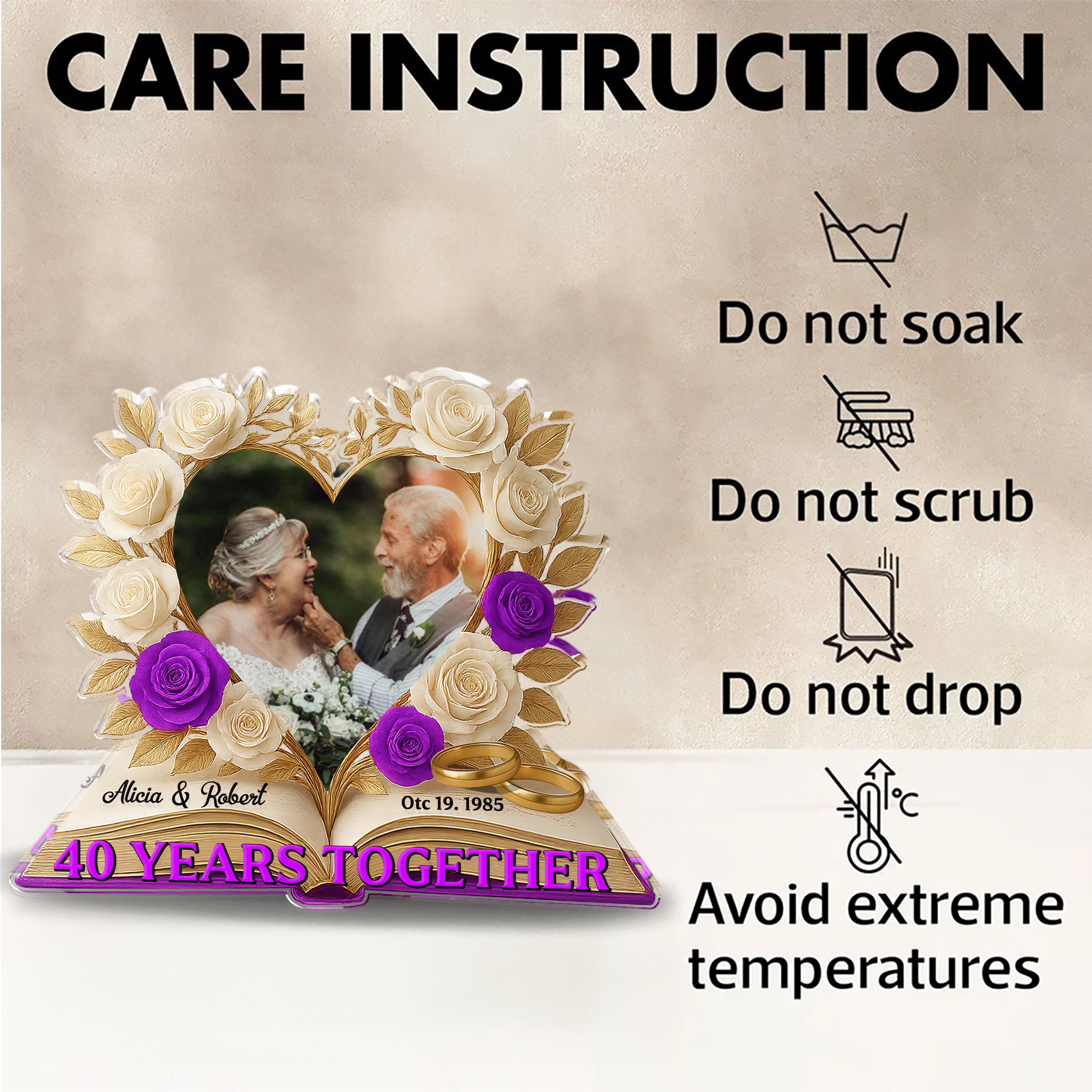 Happy Anniversary - Custom Name and Couple Photo  - Custom Shape Acrylic Block Plaque