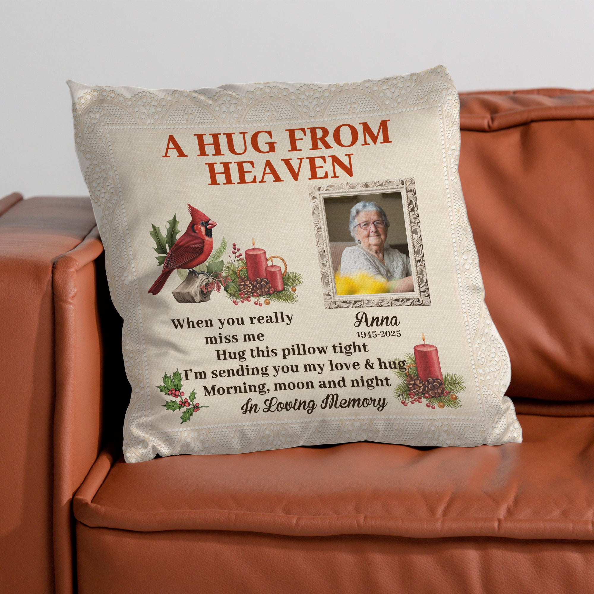 A Hug From Heaven - Custom Name and Photo Sympathy Gift - Personalized Memorial Pillow