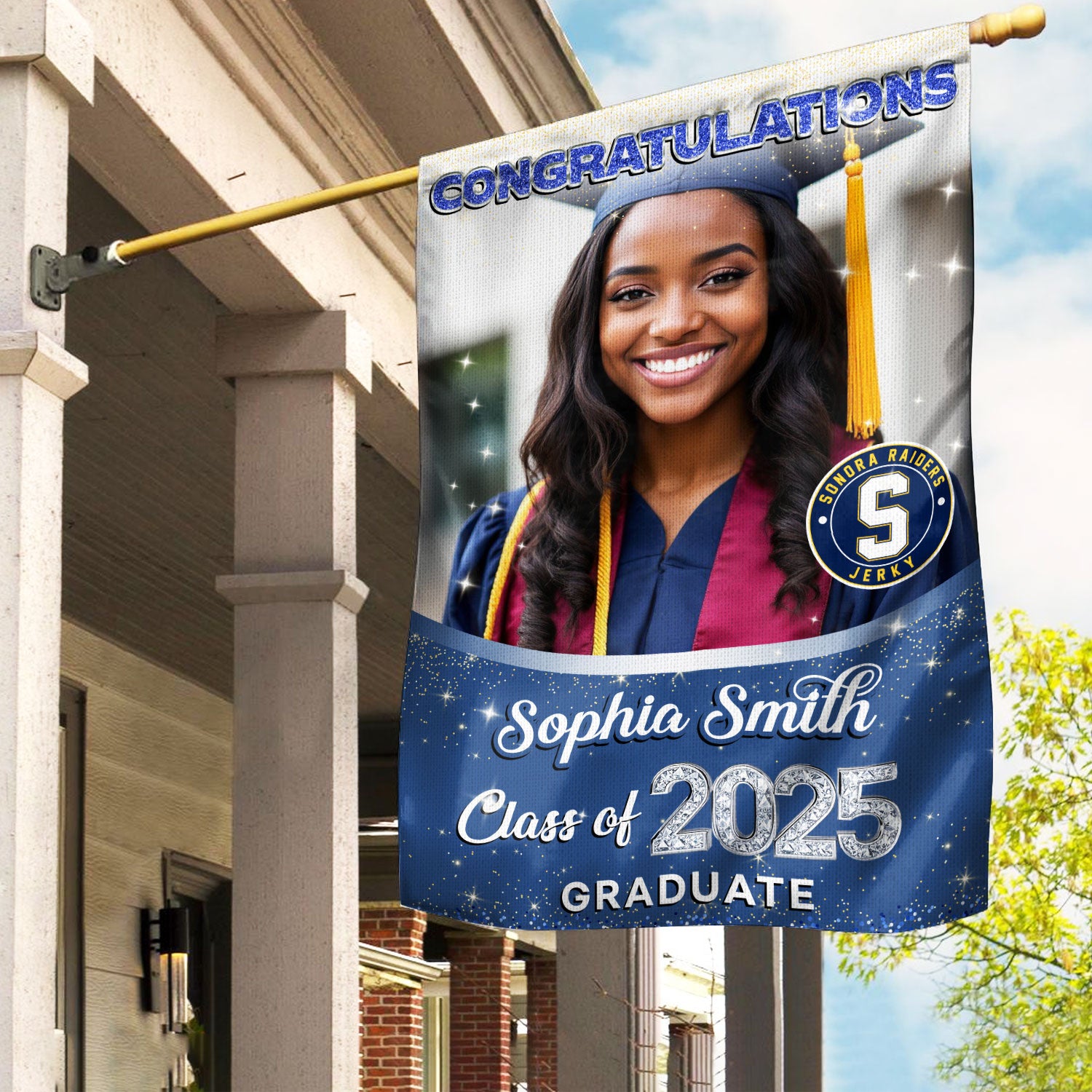 Glitter Congrats Graduation 2025 - Custom Name Class Of 2025 With Photo – Graduation Garden Flag & Party Decor