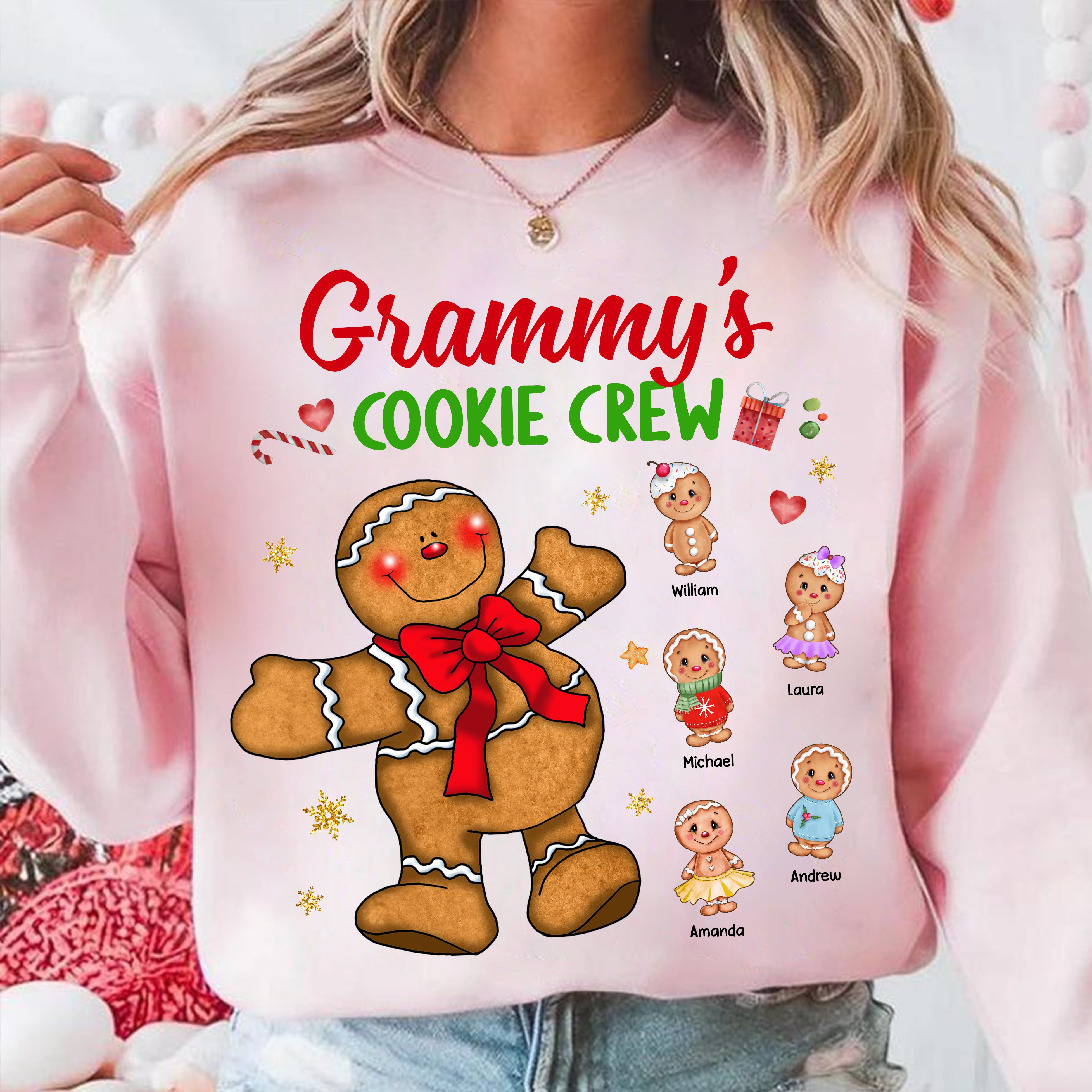 Personalized Gift For Grandma - Grandma's Cookie Crew - Custom Name Christmas Shirt