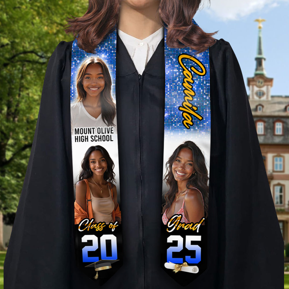 Congrats Grad Class Of 2025 Multi Photos Stoles Personalized Graduation Gift